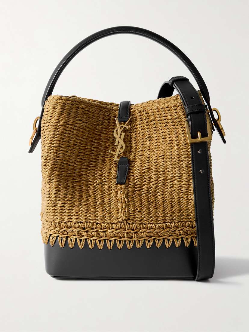 Saint Laurent Le 37 Bucket Leather-trimmed Raffia Shoulder Bag