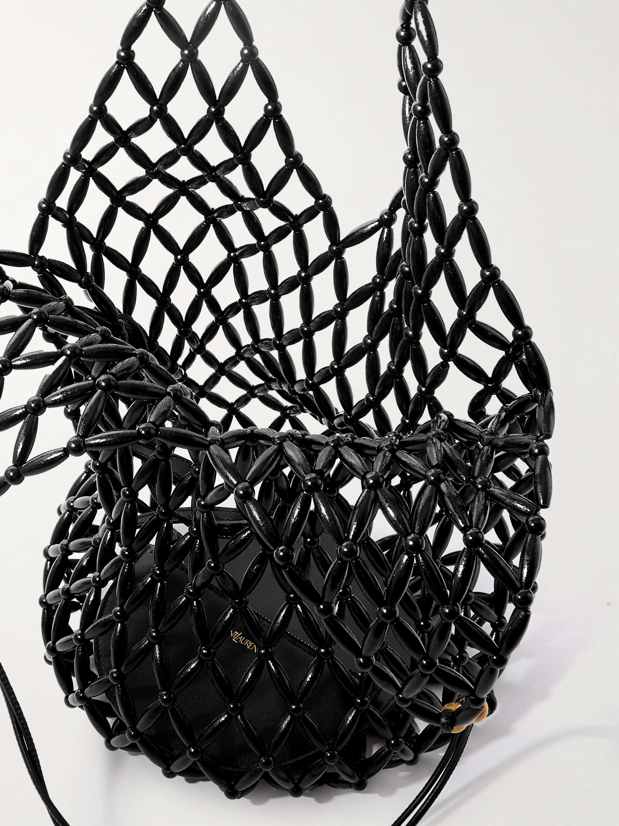 SAINT LAURENT Leather-trimmed beaded wood tote | NET-A-PORTER