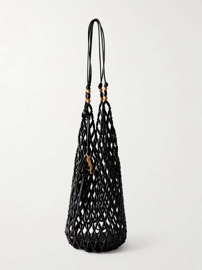 Saint Laurent Leather-trimmed Beaded Wood Tote