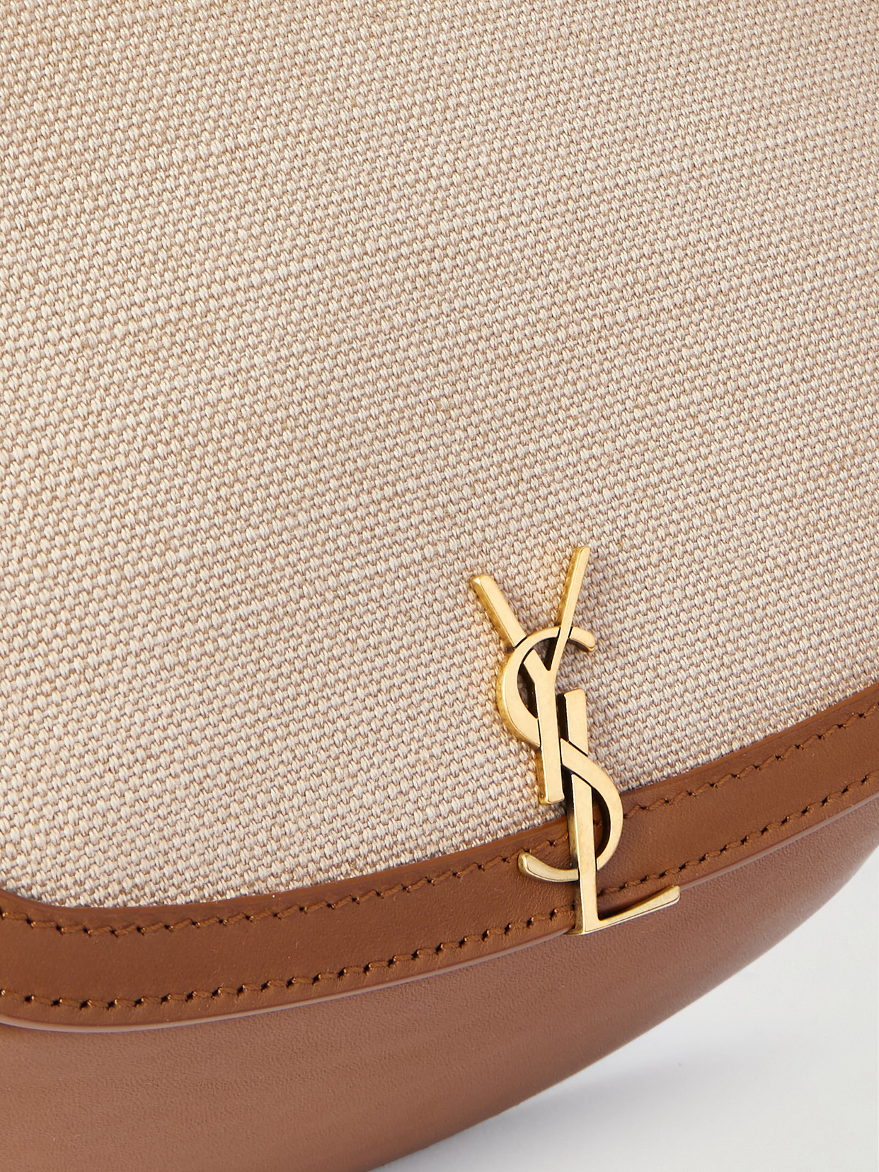 Saint Laurent Voltaire Canvas-trimmed Leather Mini Bag In Neutrals
