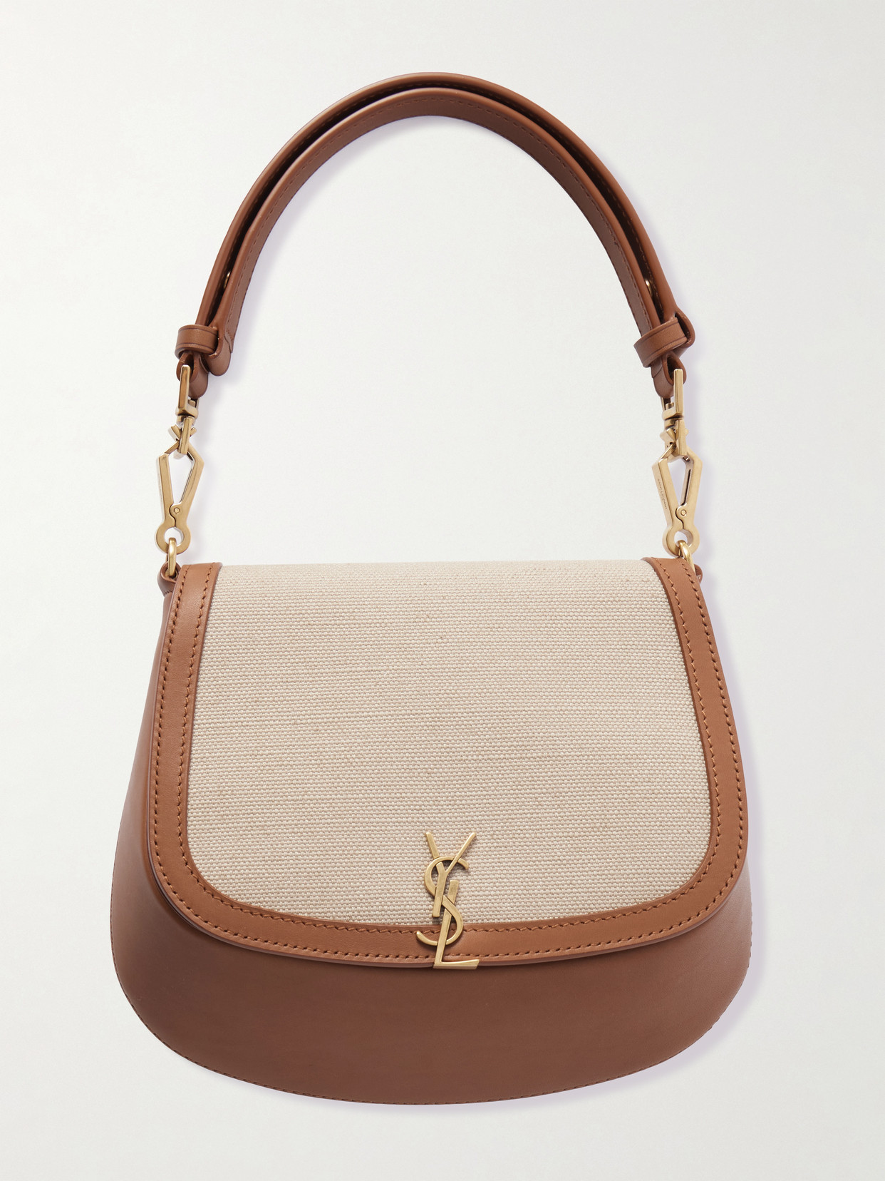 Saint Laurent Voltaire Canvas-trimmed Leather Mini Bag In Neutrals