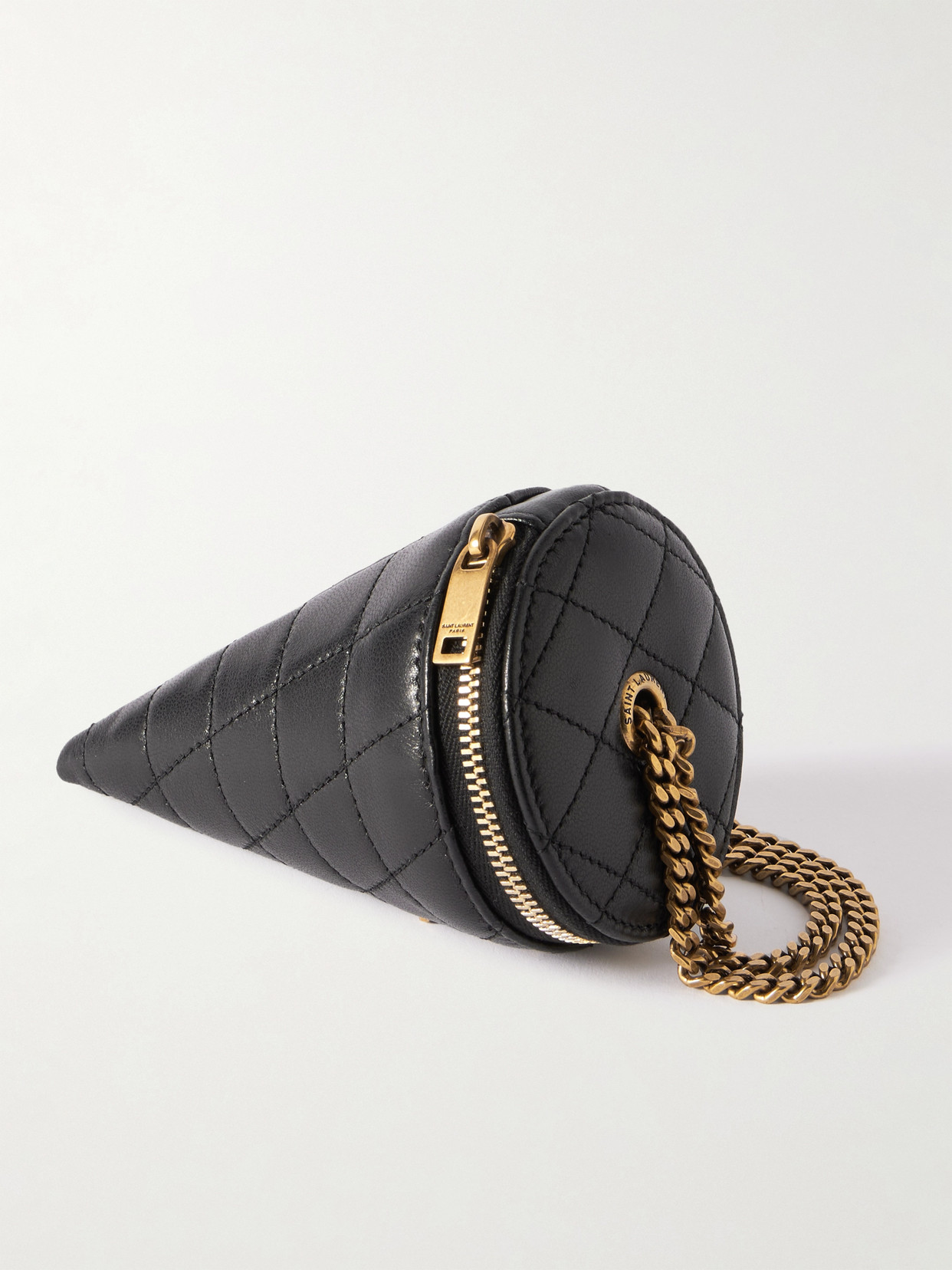 Saint Laurent Quilted Embellished Leather Pouch In Black