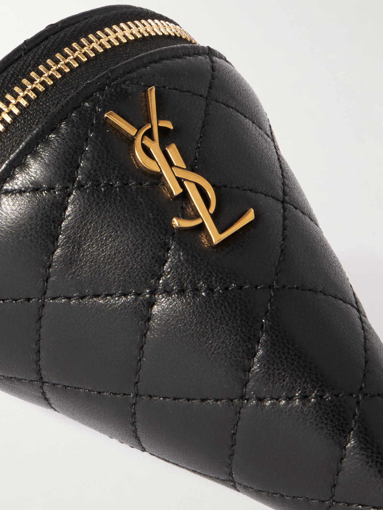 Saint Laurent Quilted Embellished Leather Pouch In Black