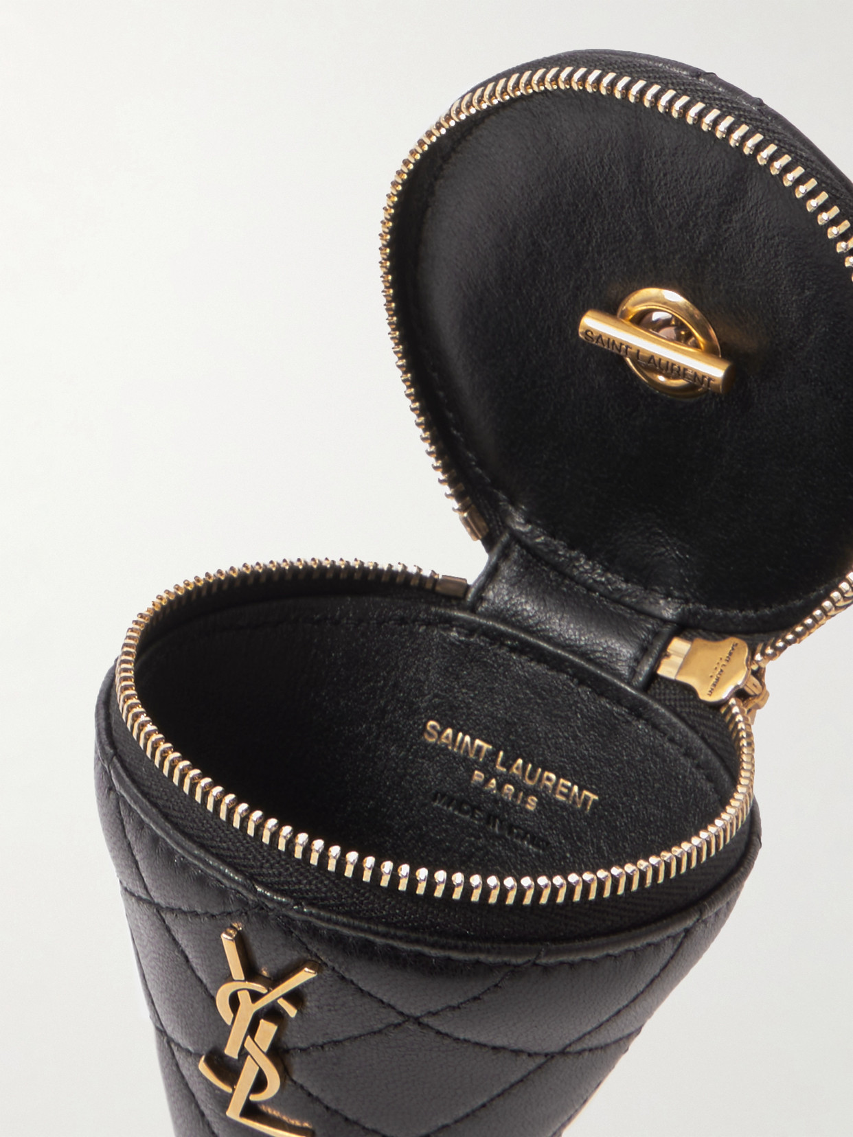 Saint Laurent Quilted Embellished Leather Pouch In Black