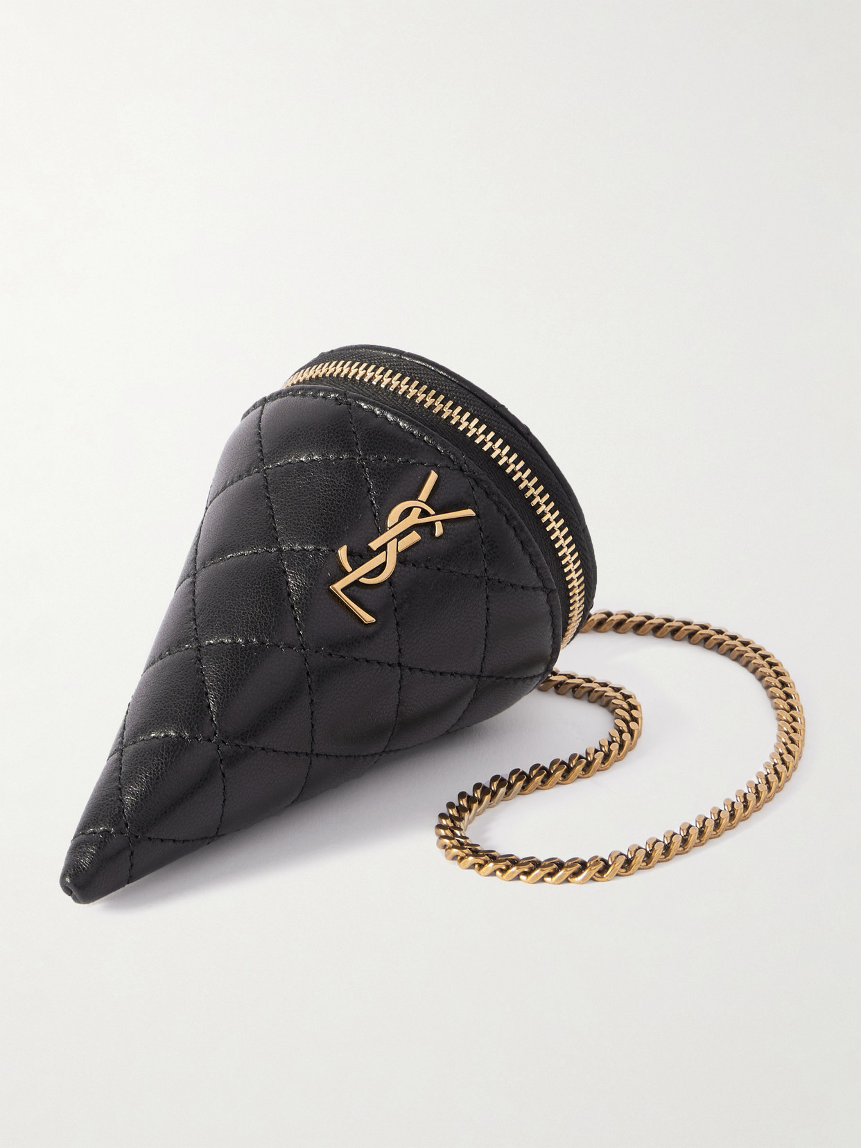 Saint Laurent Quilted Embellished Leather Pouch In Black