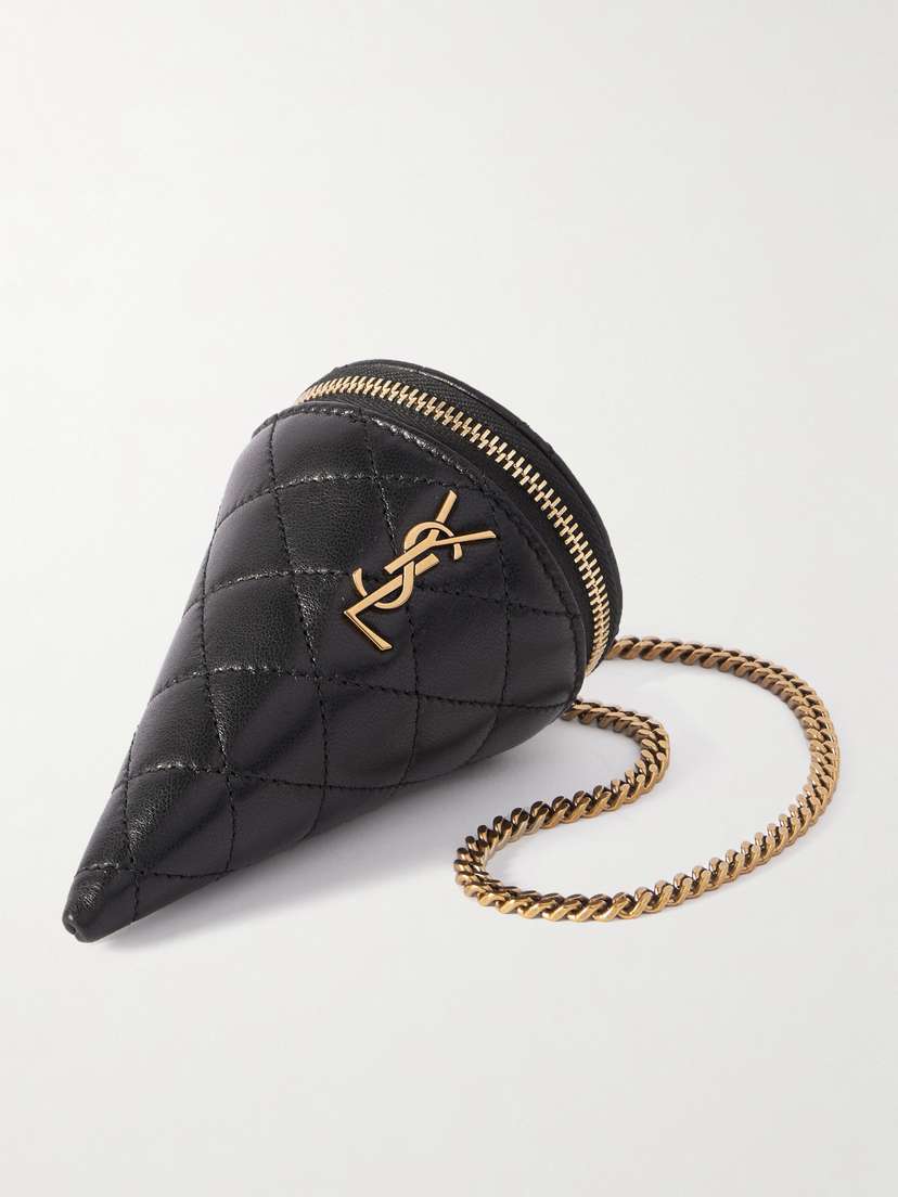 Saint Laurent Quilted Embellished Leather Pouch