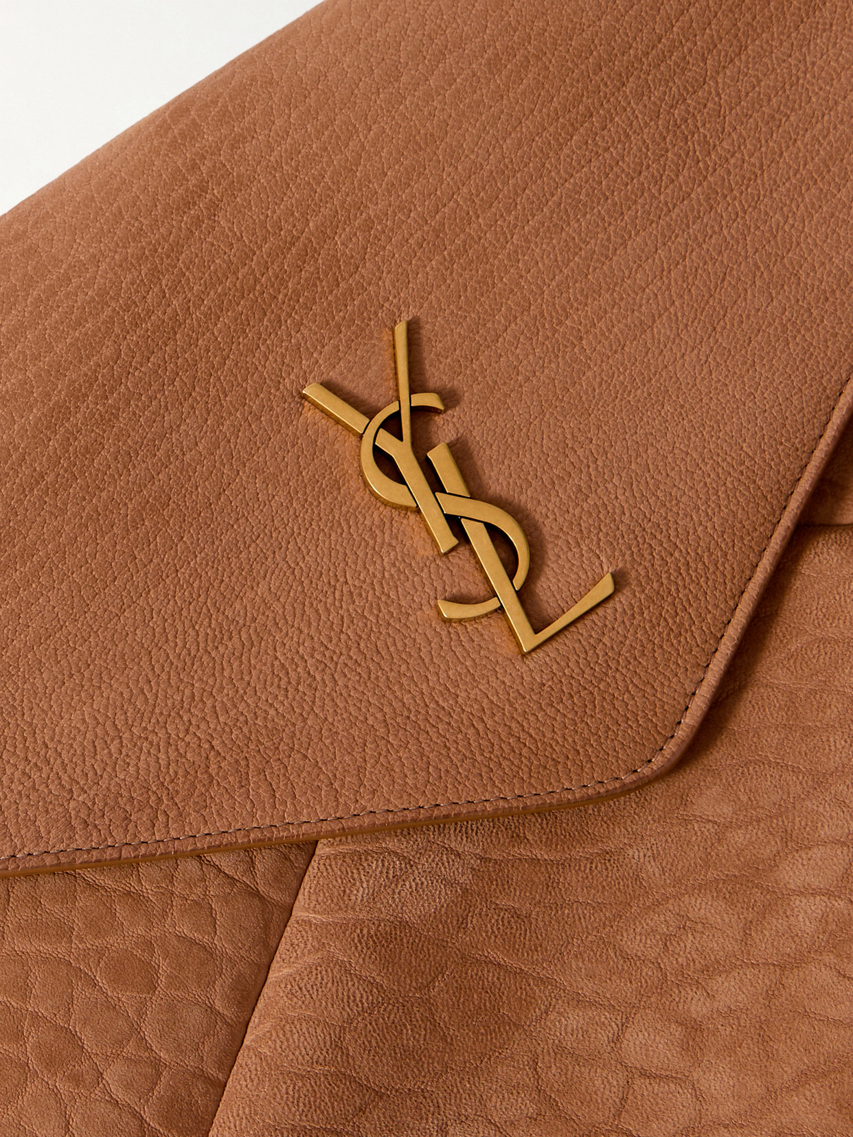 Saint Laurent Cassandre Large Textured-nubuck Clutch In Neutrals