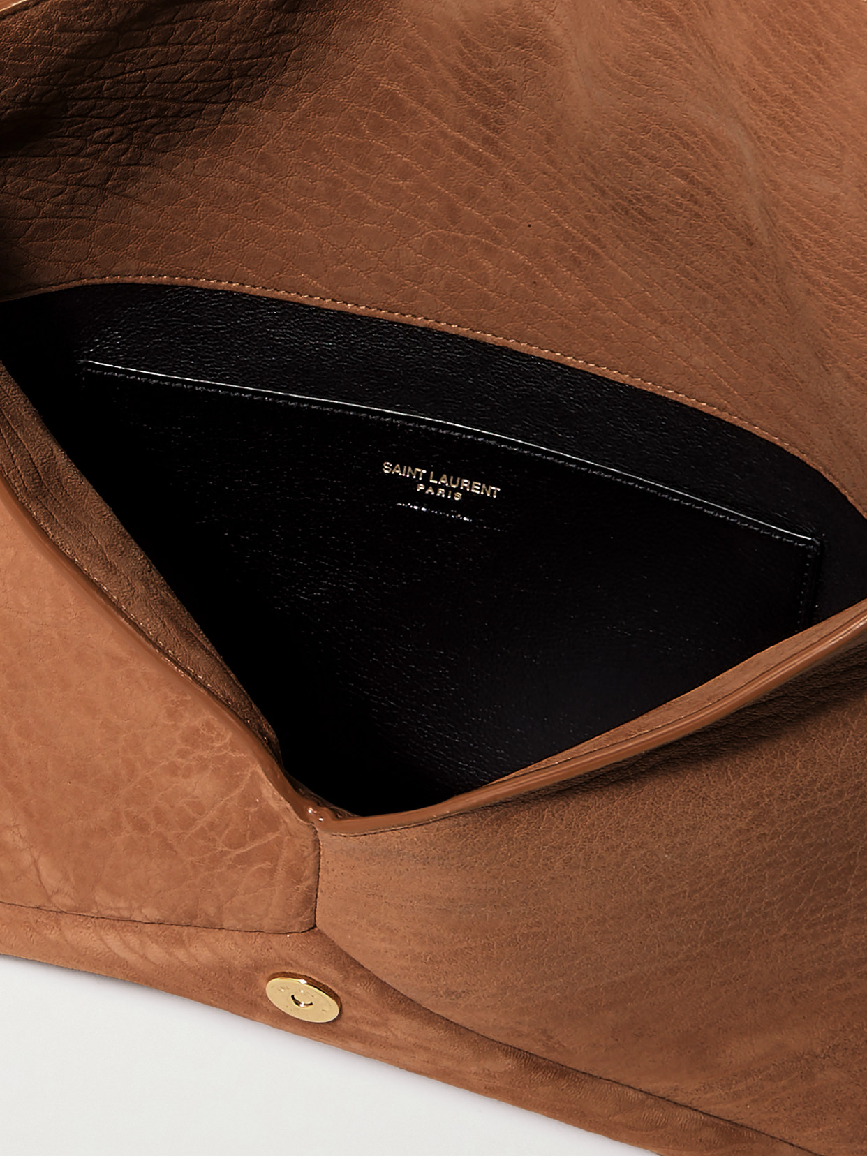 Saint Laurent Cassandre Large Textured-nubuck Clutch In Neutrals