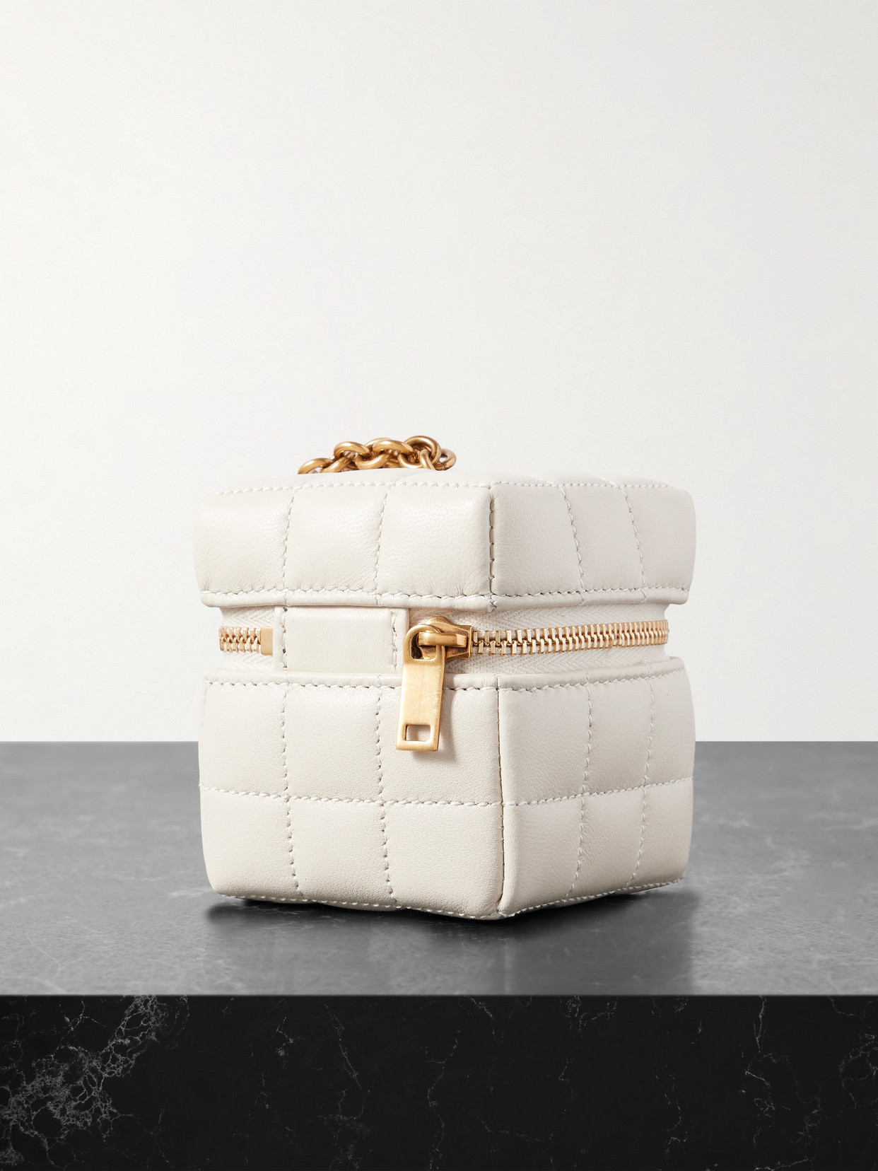 Saint Laurent Cassandre Matelassé Carré Mini Quilted Leather Pouch In White