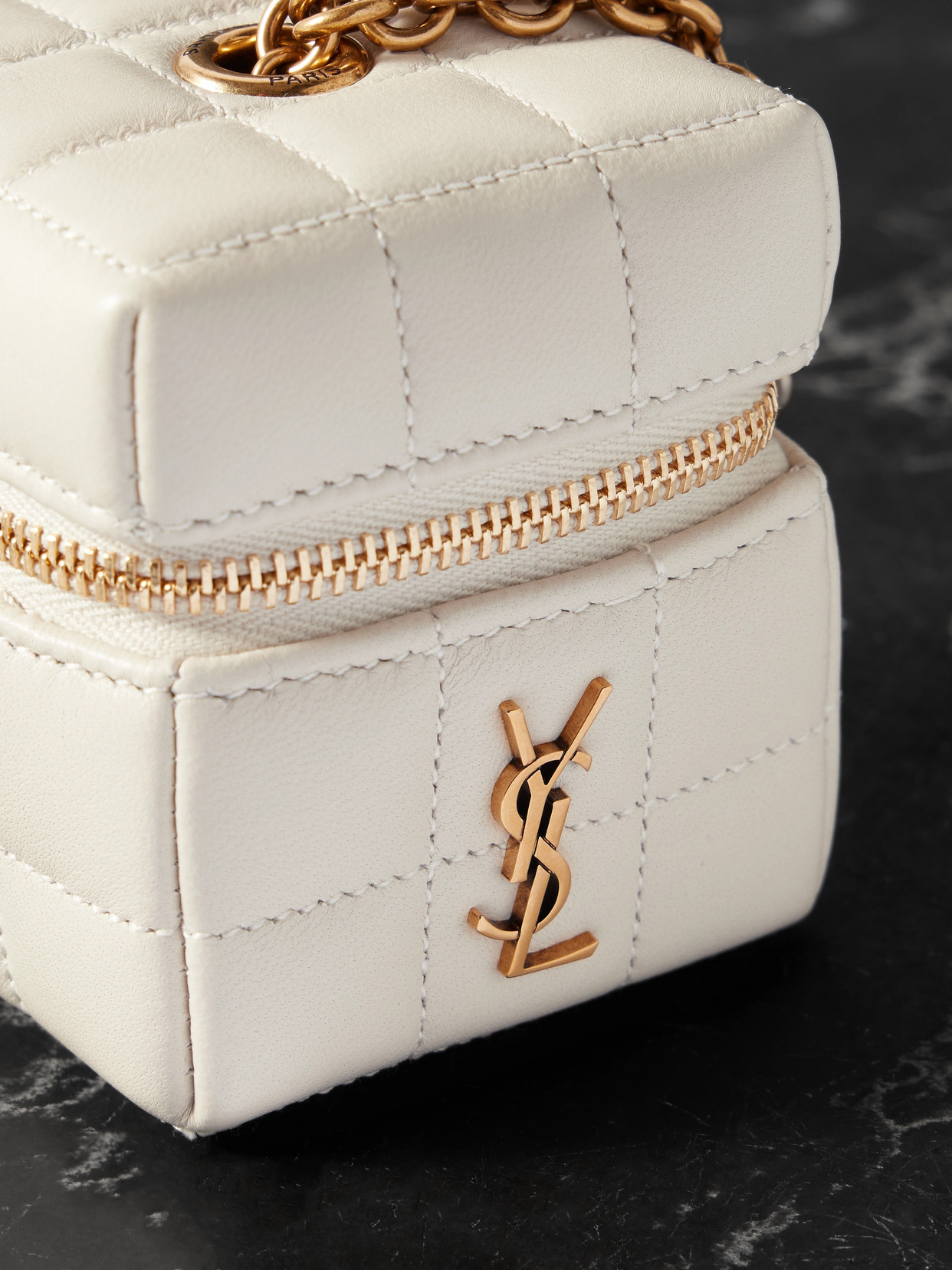 Saint Laurent Cassandre Matelassé Carré Mini Quilted Leather Pouch In White