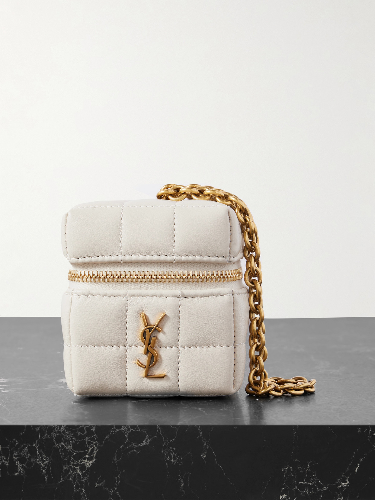 Saint Laurent Cassandre Matelassé Carré Mini Quilted Leather Pouch In White