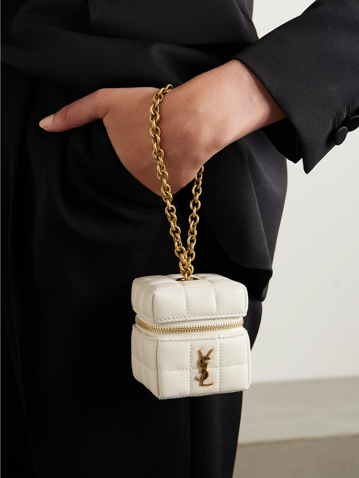 Saint Laurent Cassandre Matelassé Carré Mini Quilted Leather Pouch In White