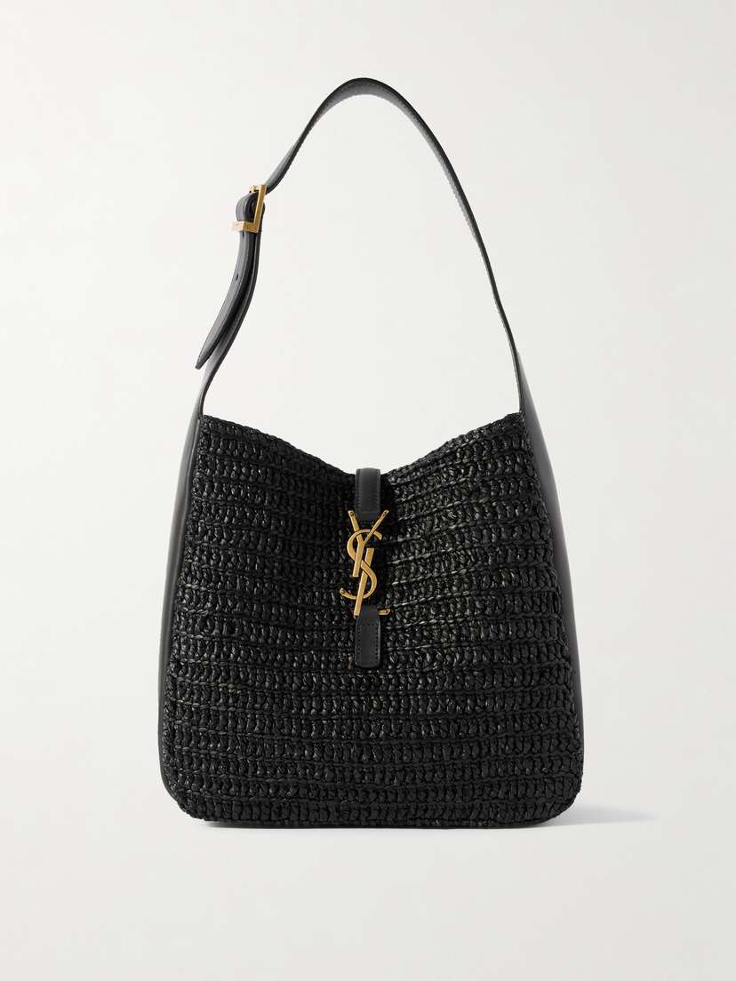Saint Laurent Le 5 À 7 Supple Small Leather-trimmed Raffia Shoulder Bag