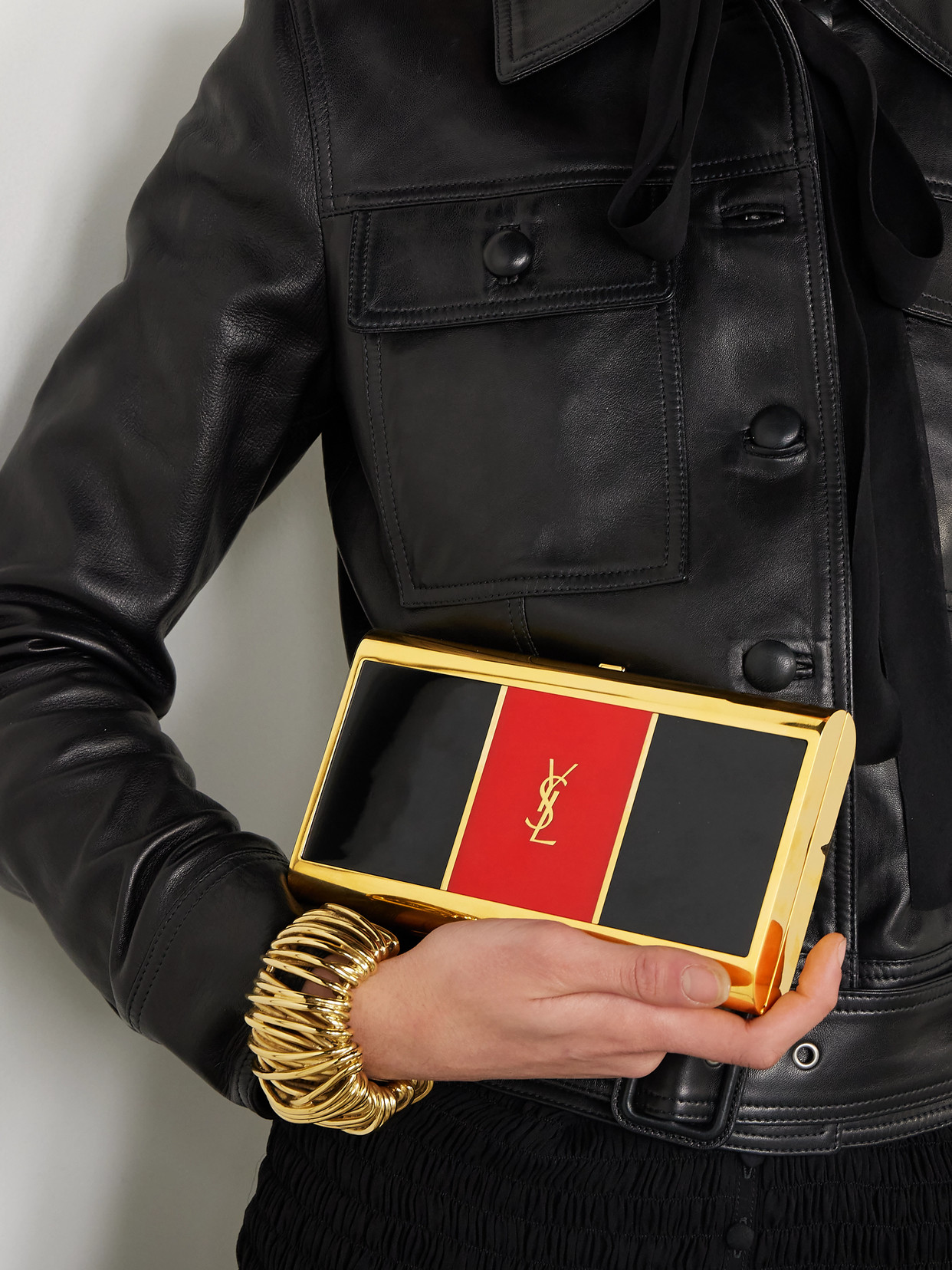 Saint Laurent Gold-tone And Enamel Clutch In Black