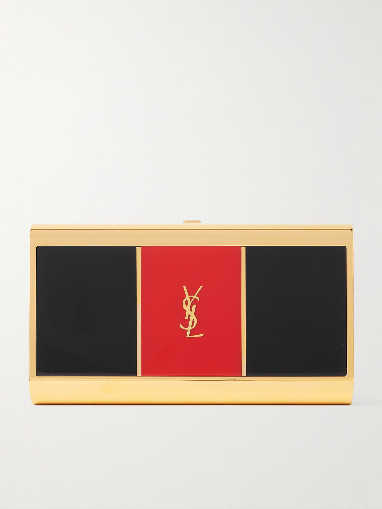 Saint Laurent Gold-tone And Enamel Clutch In Black