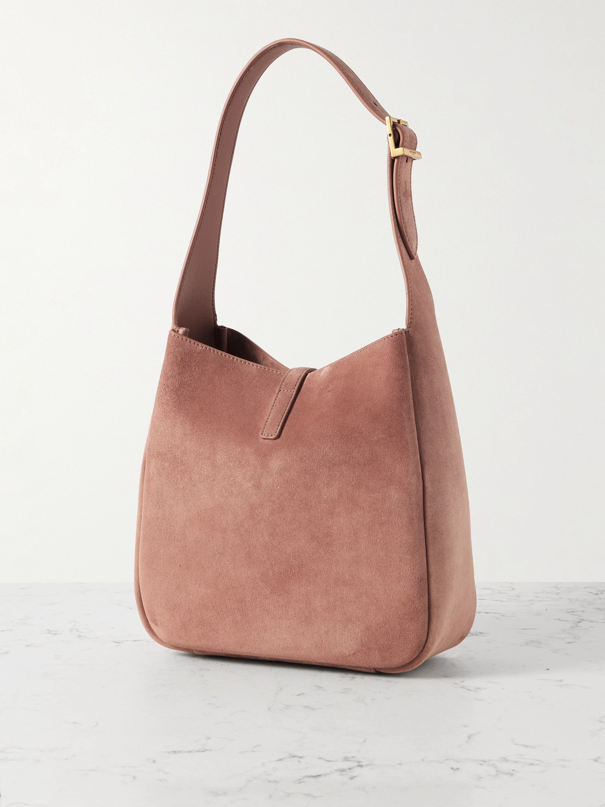 Saint Laurent Le 5 À 7 Supple Small Suede Shoulder Bag In Pink