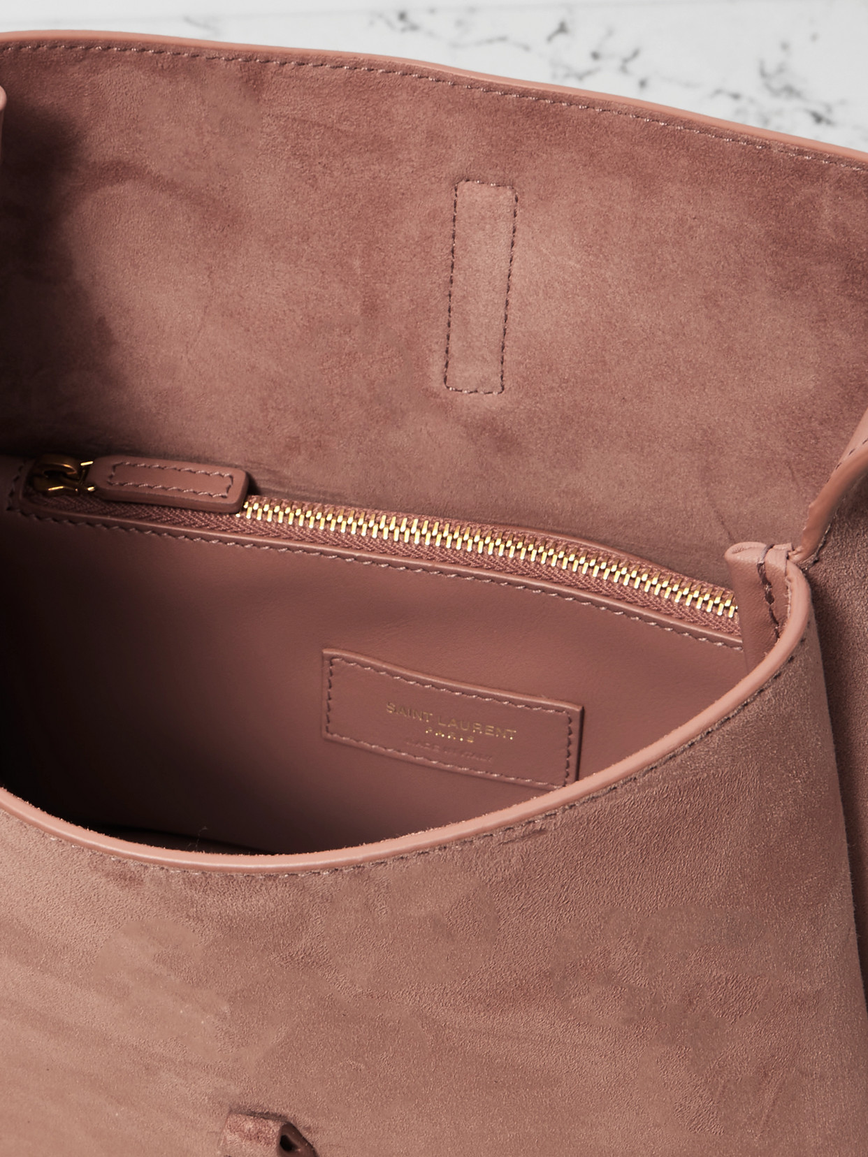 Saint Laurent Le 5 À 7 Supple Small Suede Shoulder Bag In Pink