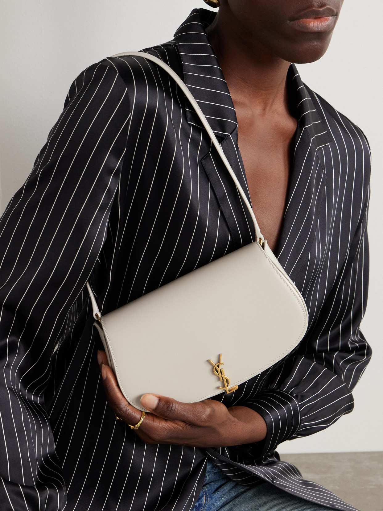 Saint Laurent Voltaire Mini Leather Shoulder Bag In Off-white
