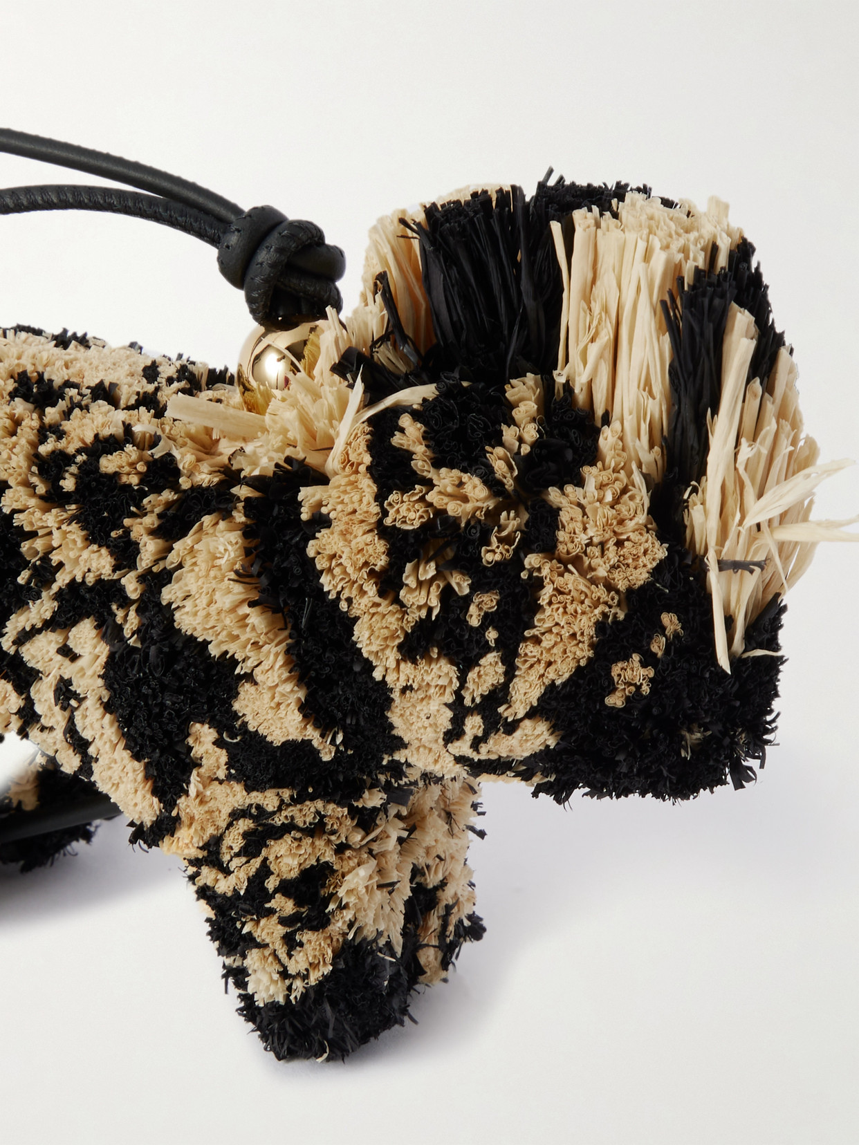 Loewe + Paula's Ibiza Zebra Leather-trimmed Raffia Charm In Neutrals