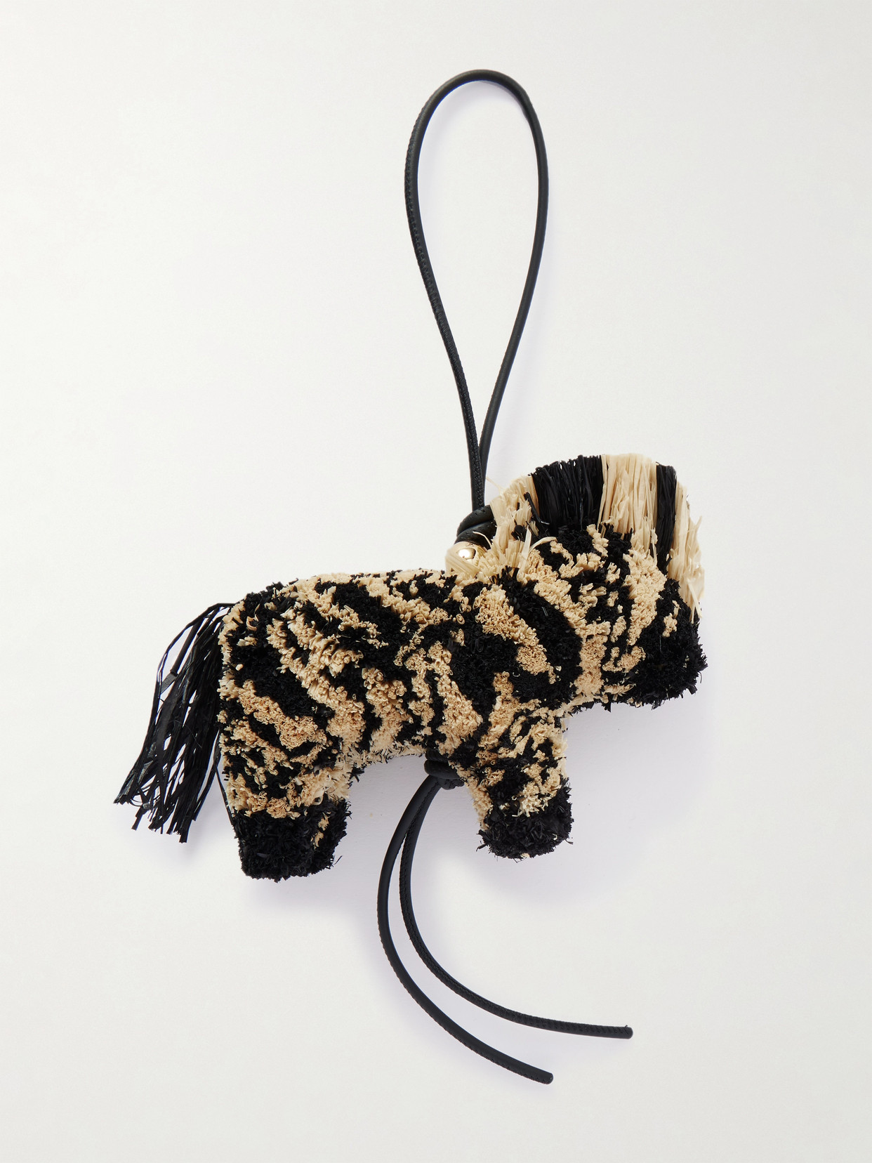 Loewe + Paula's Ibiza Zebra Leather-trimmed Raffia Charm In Neutrals