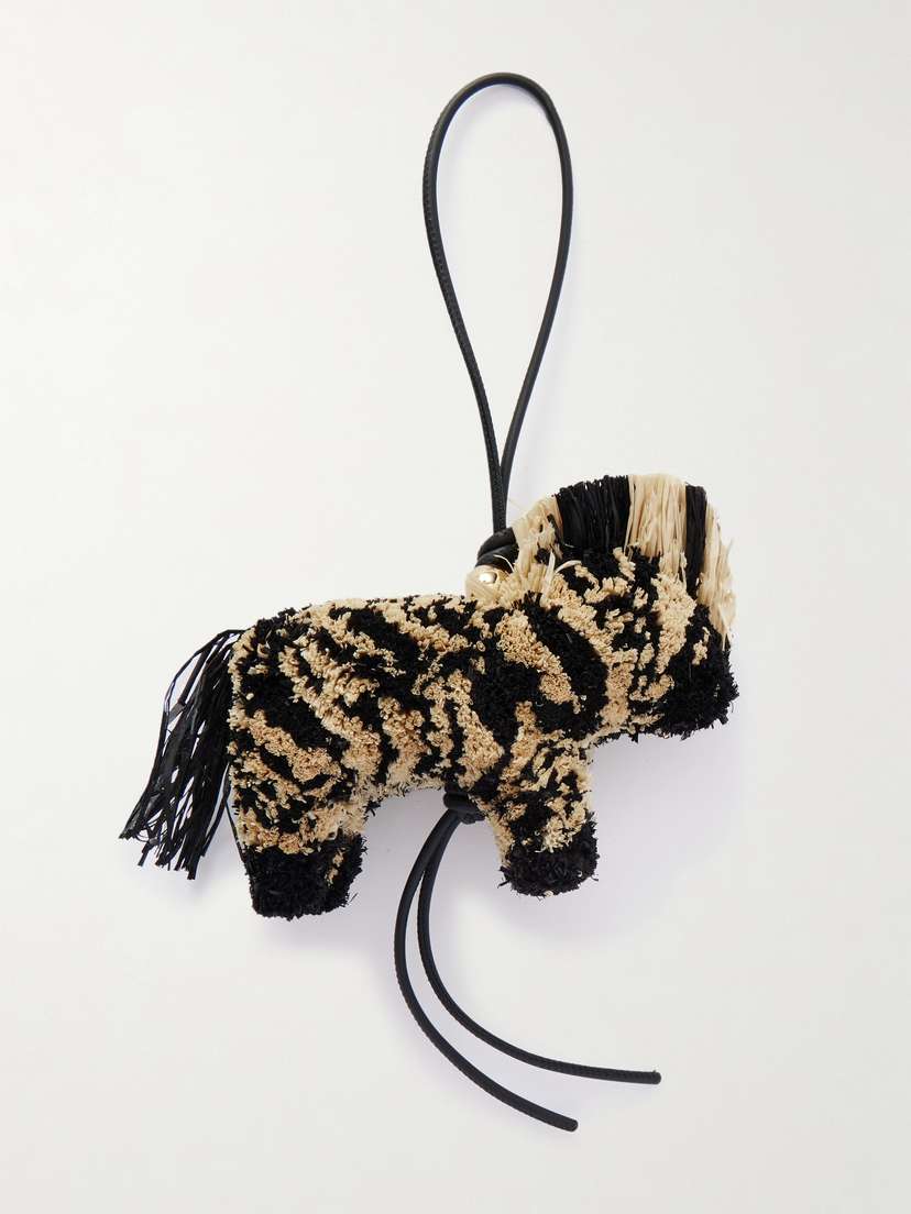 Loewe + Paula's Ibiza Zebra Leather-trimmed Raffia Charm