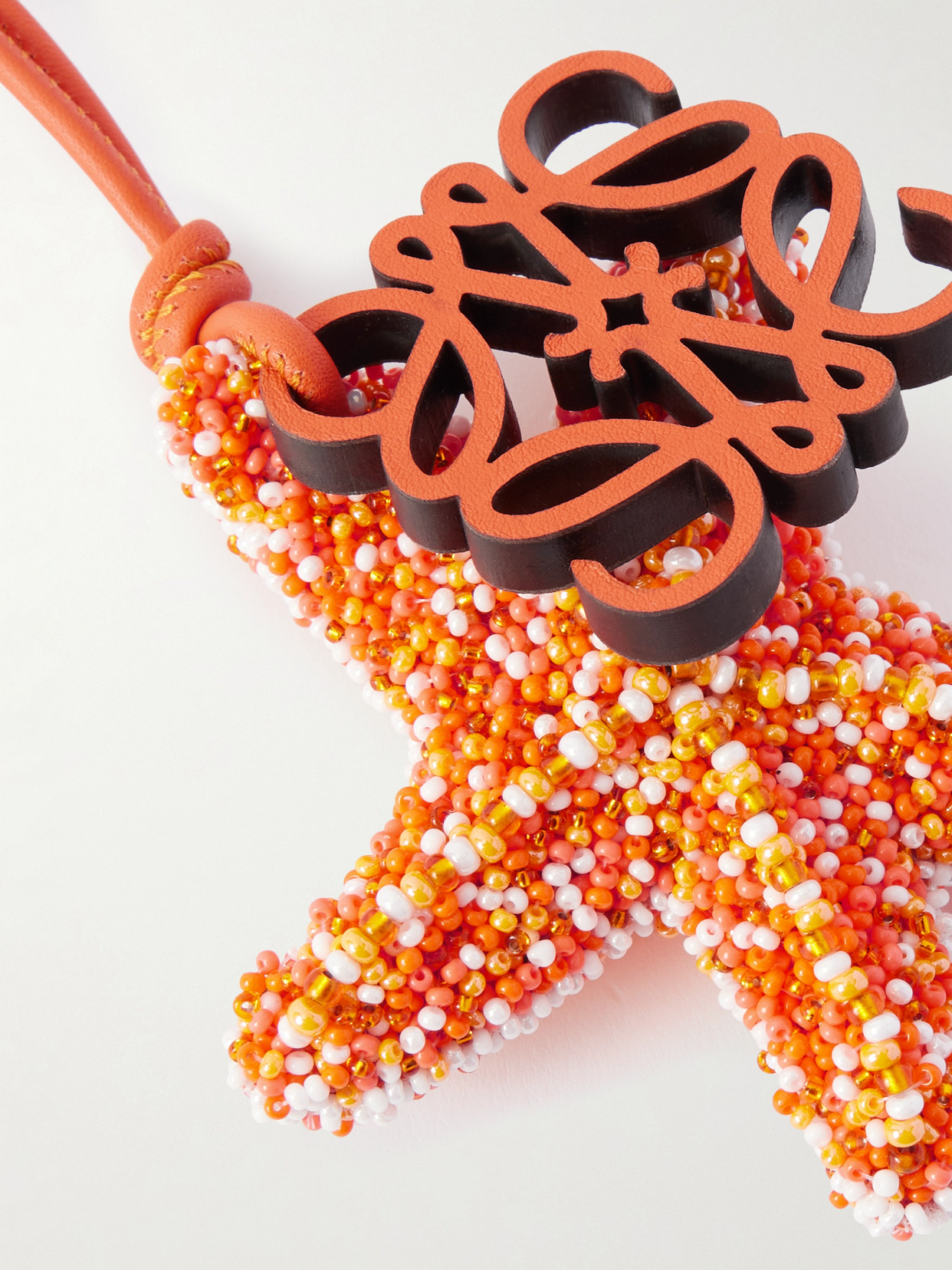 Loewe + Paula's Ibiza Star Anagram Beaded Leather Bag Charm In Orange