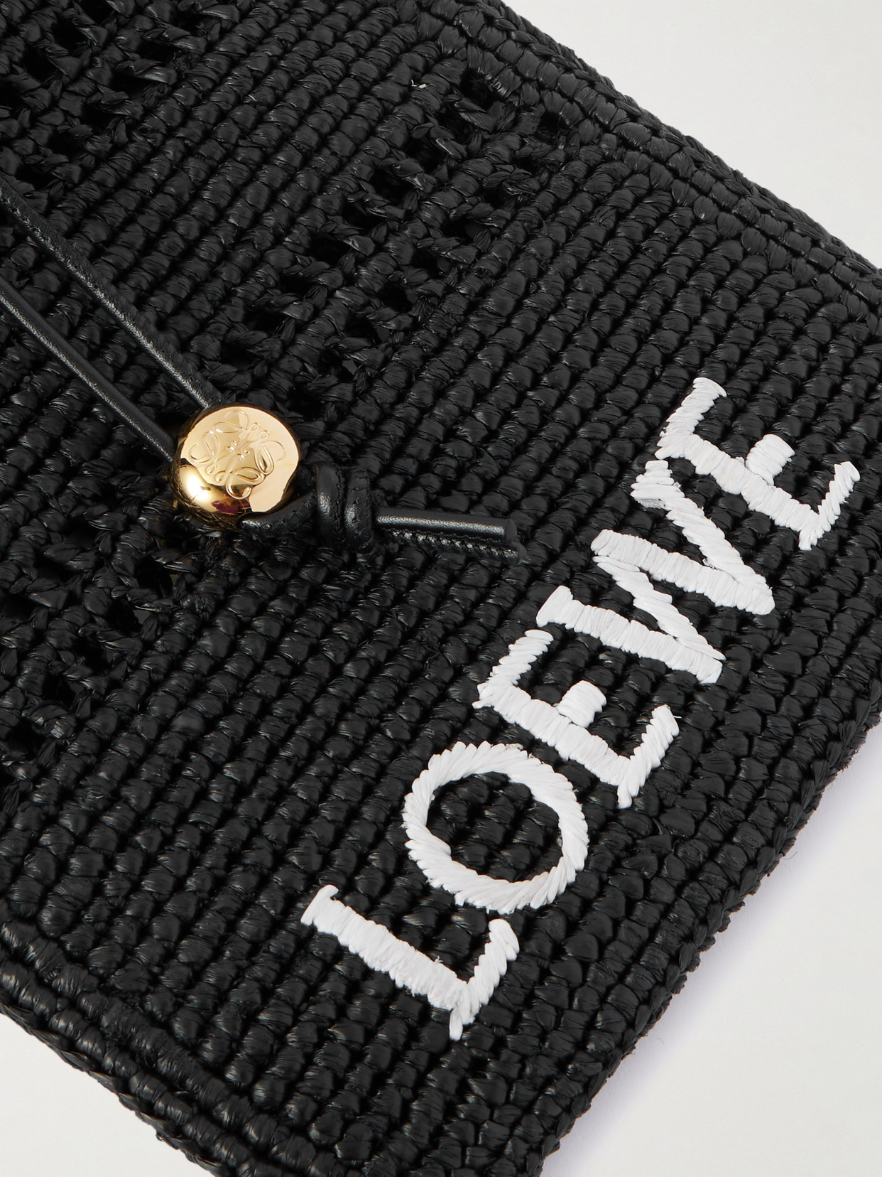 Loewe + Paula's Ibiza Leather-trimmed Embroidered Raffia Shoulder Bag In Black