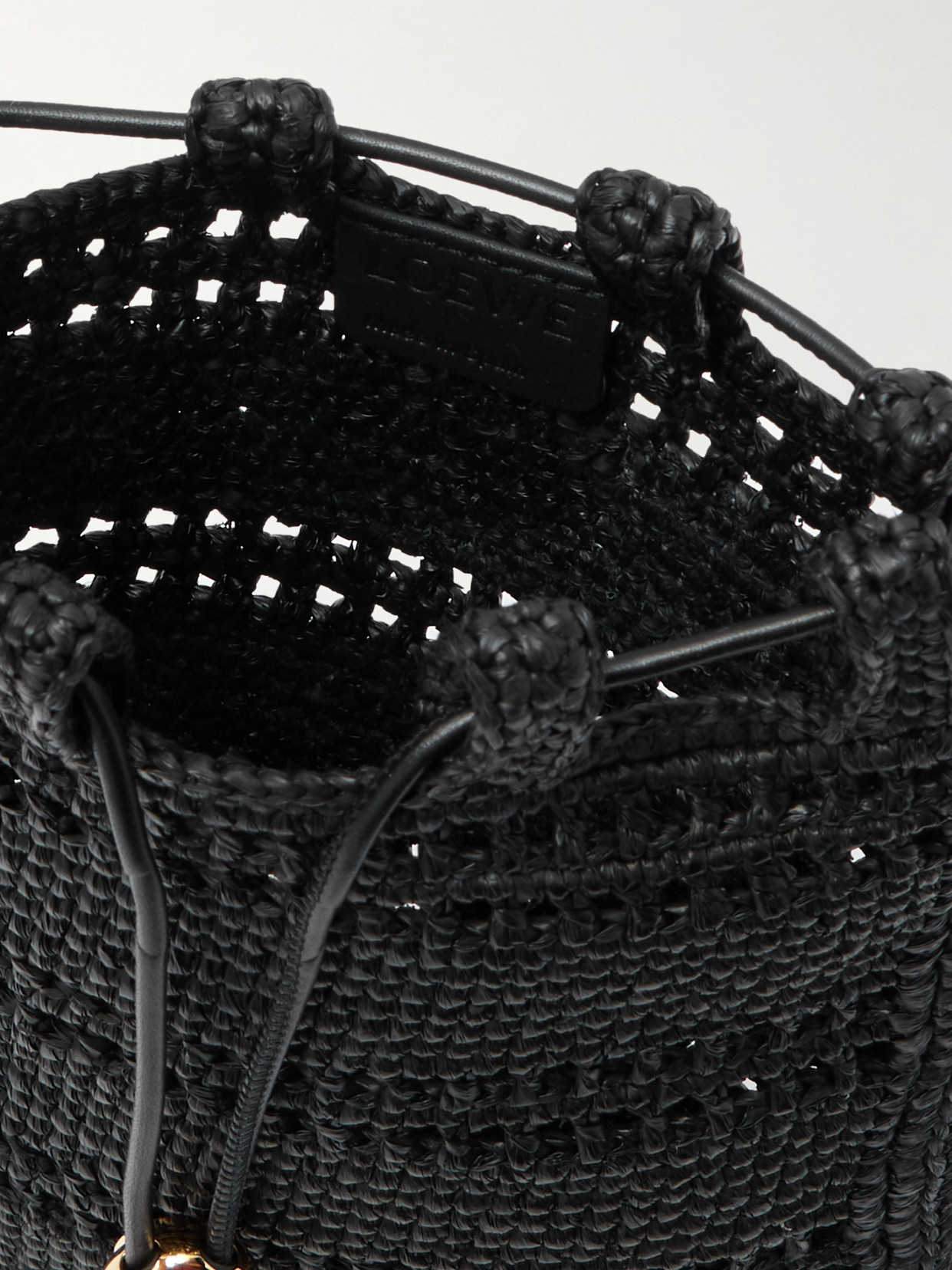Loewe + Paula's Ibiza Leather-trimmed Embroidered Raffia Shoulder Bag In Black