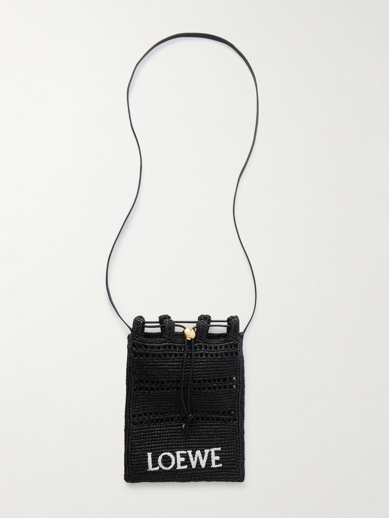 Loewe + Paula's Ibiza Leather-trimmed Embroidered Raffia Shoulder Bag In Black