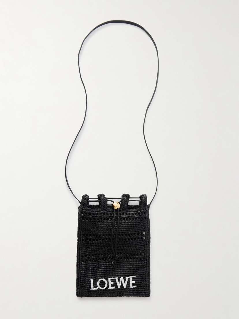 Loewe + Paula's Ibiza Leather-trimmed Embroidered Raffia Shoulder Bag