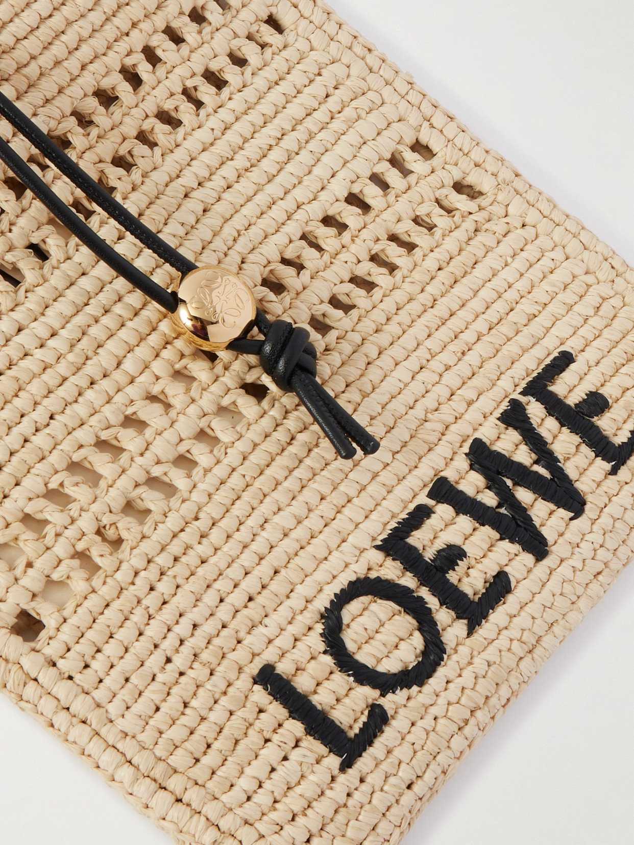Loewe + Paula's Ibiza Leather-trimmed Embroidered Raffia Shoulder Bag In Neutrals