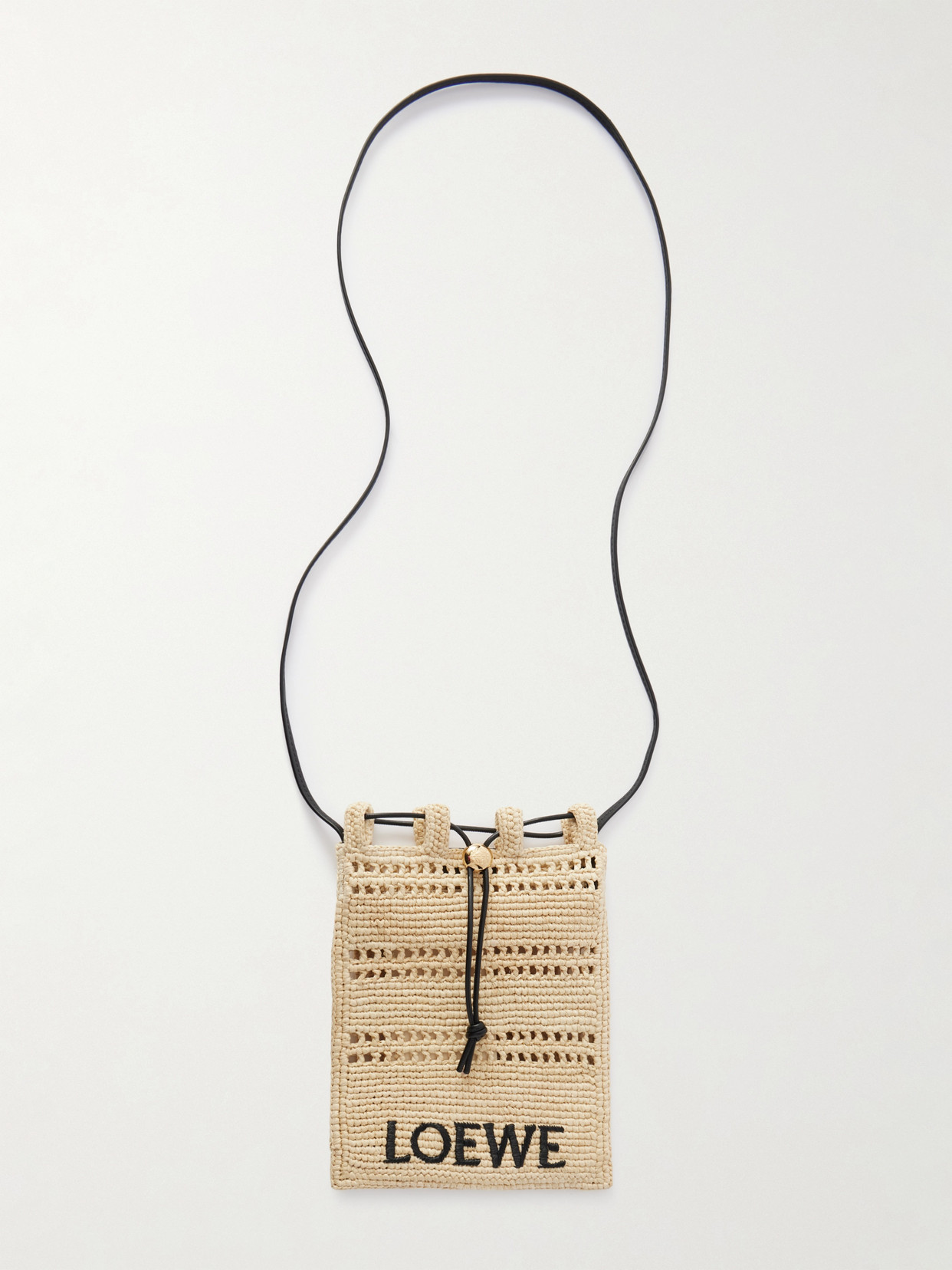 Loewe + Paula's Ibiza Leather-trimmed Embroidered Raffia Shoulder Bag In Neutrals
