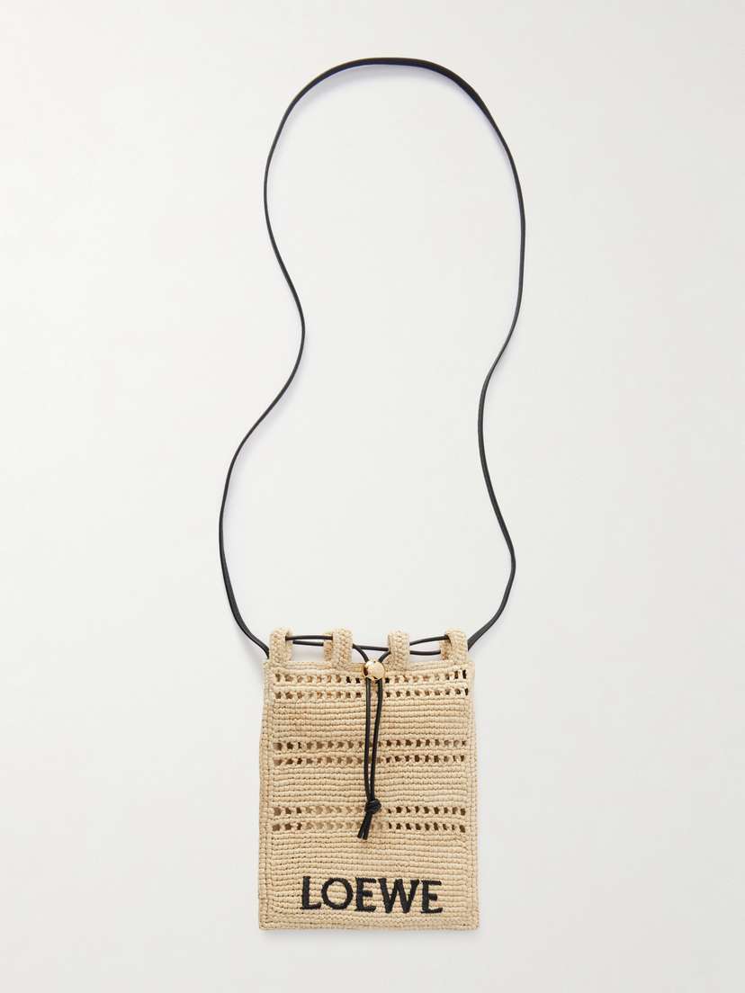 Loewe + Paula's Ibiza Leather-trimmed Embroidered Raffia Shoulder Bag
