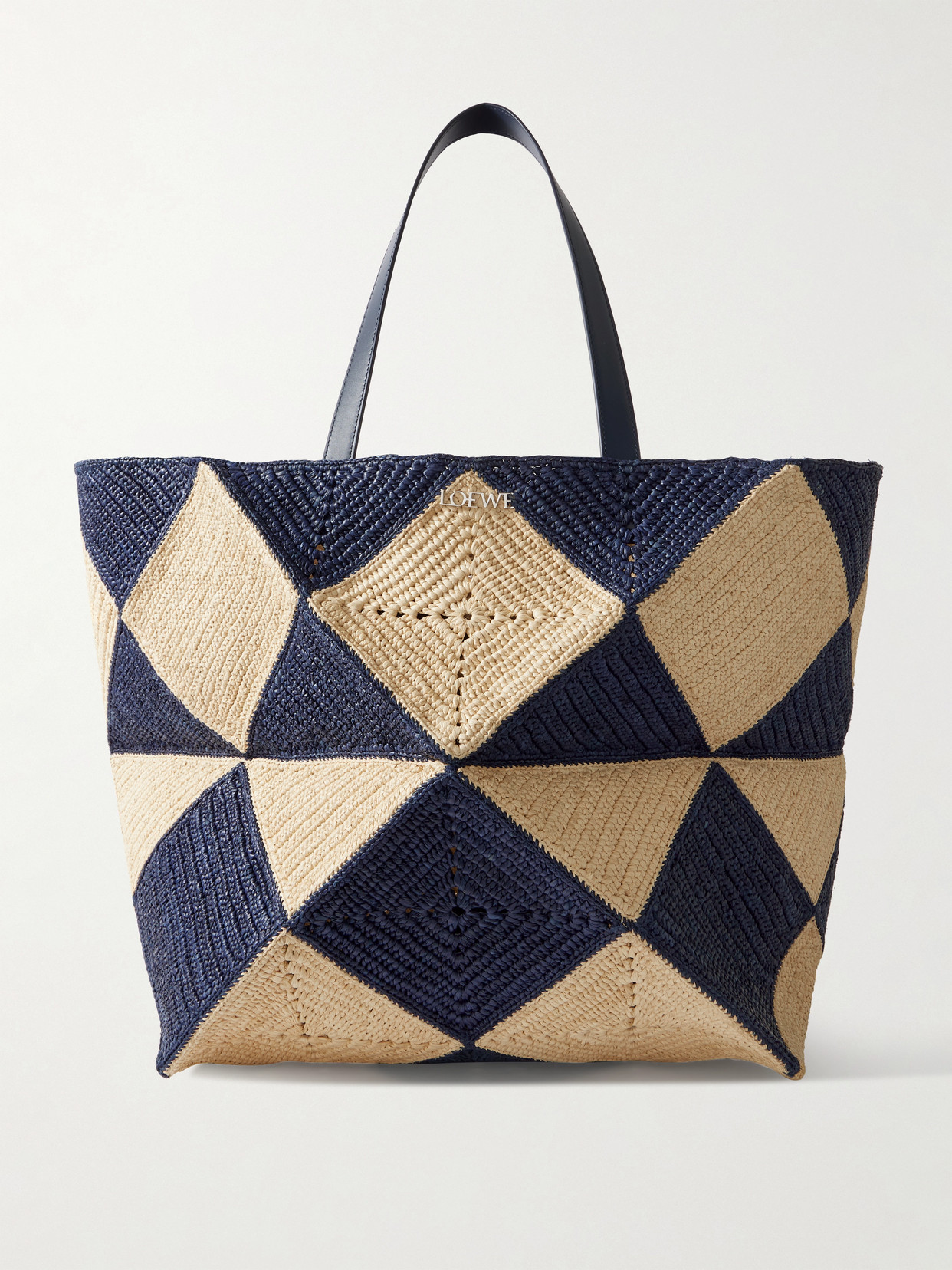 Loewe + Paula's Ibiza Xxl Puzzle Fold Leather-trimmed Raffia Tote Bag In Neutrals