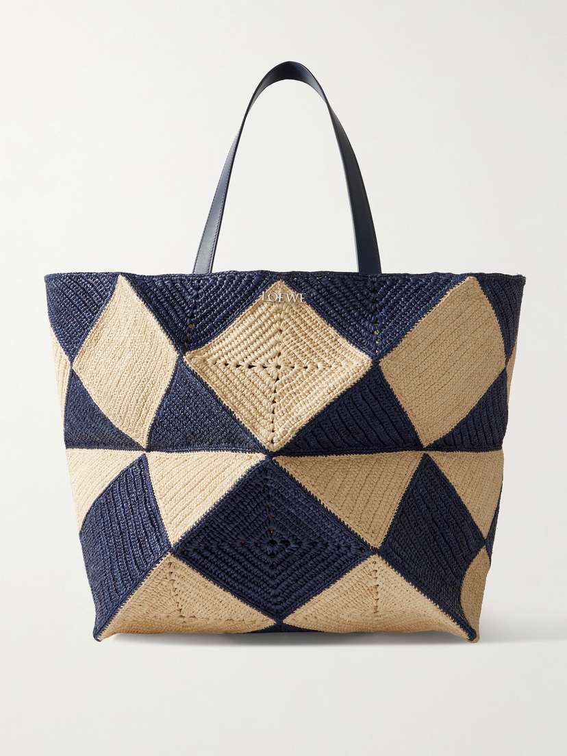 Loewe + Paula's Ibiza Xxl Puzzle Fold Leather-trimmed Raffia Tote Bag