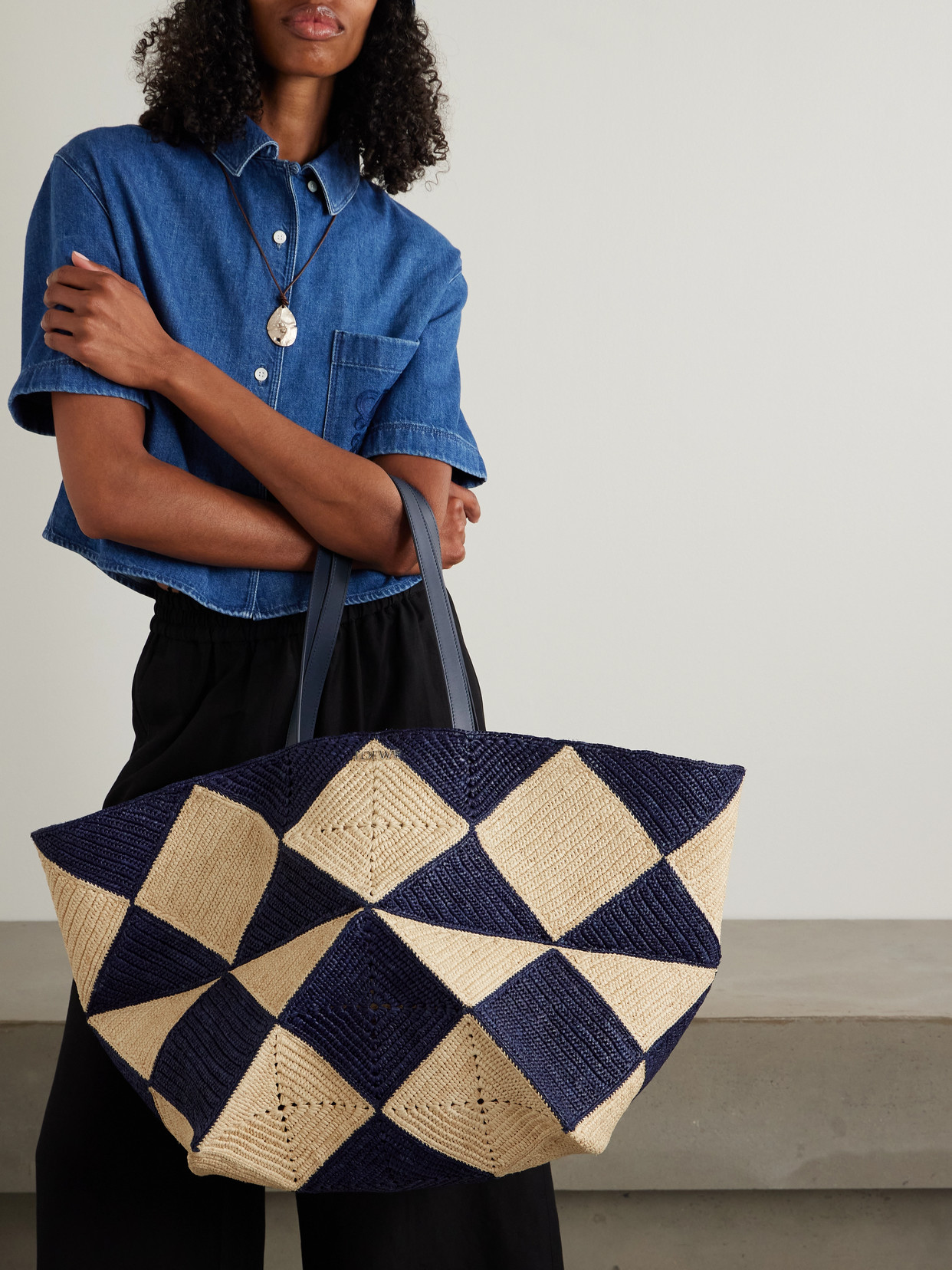 Loewe + Paula's Ibiza Xxl Puzzle Fold Leather-trimmed Raffia Tote Bag In Neutrals