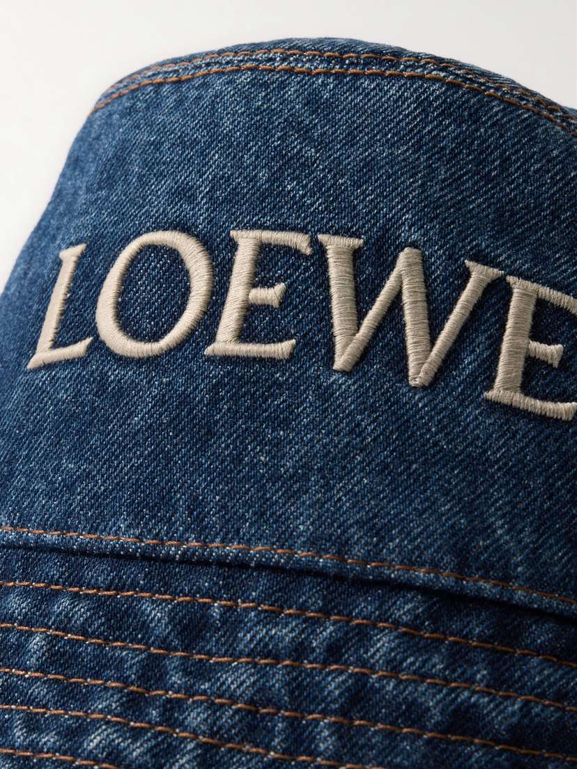Loewe + Paula's Ibiza Embroidered Denim Bucket Hat - side view in Blue