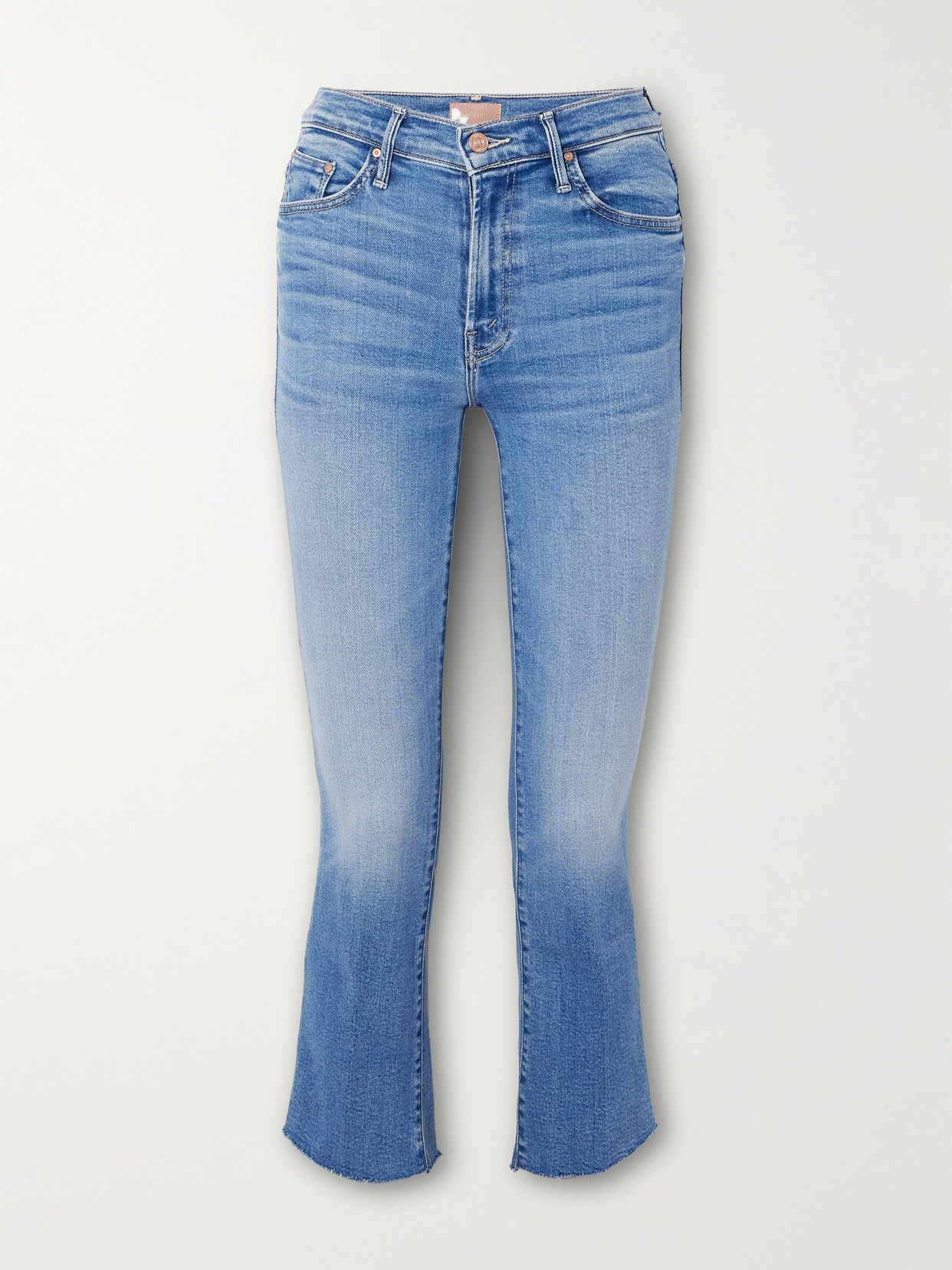 Mother The Insider High Rise Crop Step Fray Bootcut Jeans In Blue