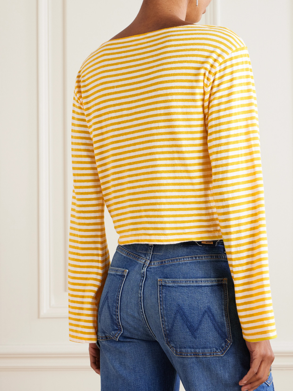 Mother The Skipper Bell Striped Stretch-cotton Sweater In Yellow