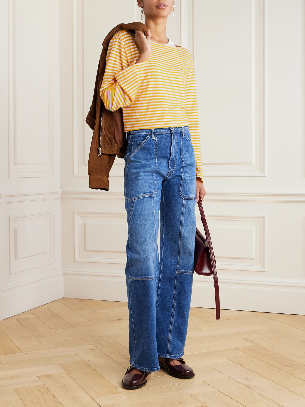 Mother The Skipper Bell Striped Stretch-cotton Sweater In Yellow