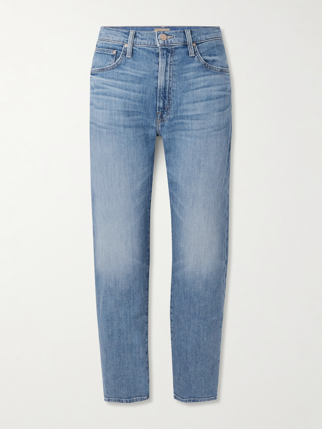 Mother The Ditcher Zip Cropped Straight-leg Jeans In Blue