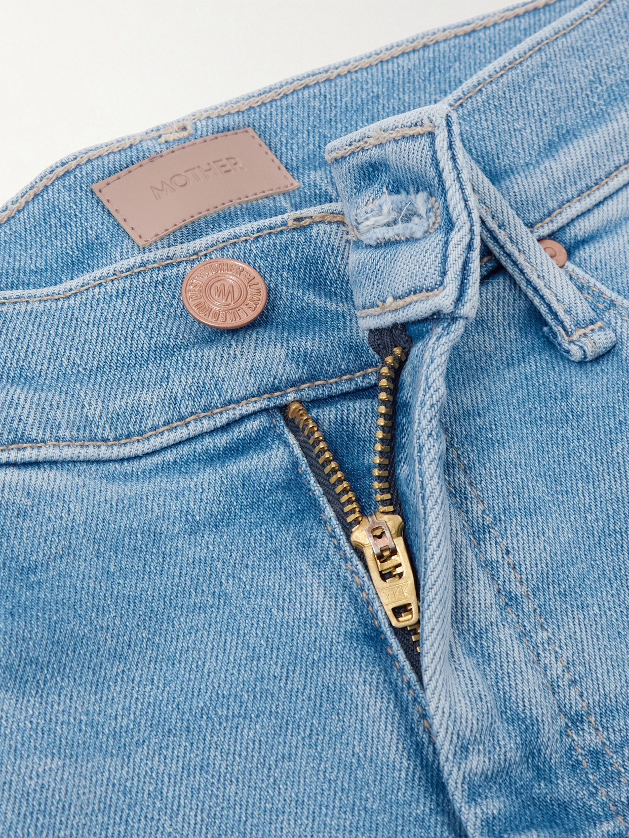 Mother The Kick It Ankle Fray Distressed High-rise Straight-leg Jeans In Blue