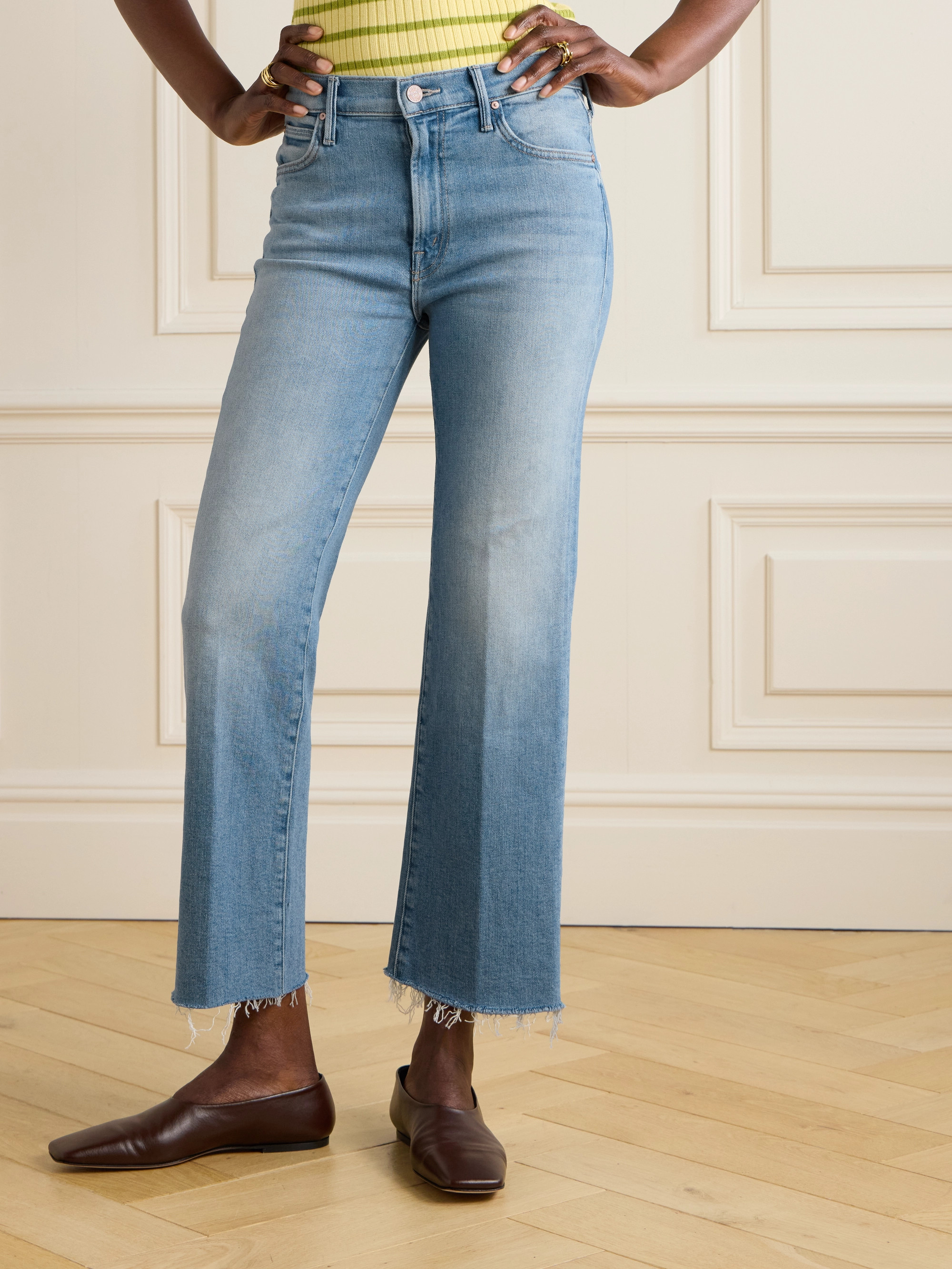 MOTHER The Kick It Ankle Fray distressed high-rise straight-leg jeans