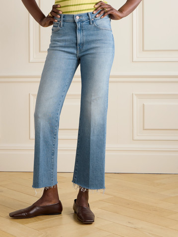 MOTHER The Kick It Ankle Fray distressed high-rise straight-leg jeans