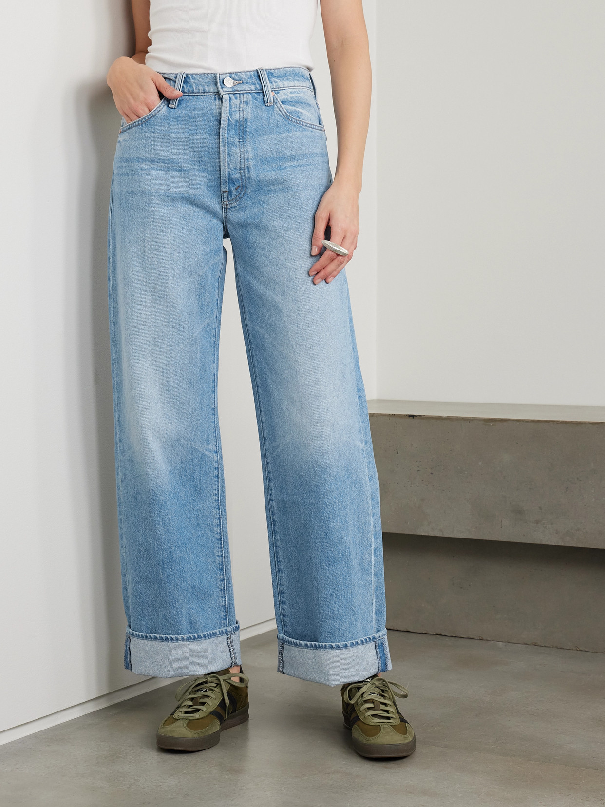 Mother The Rider Frayed High Waist Ankle Straight Leg Jeans In Blue