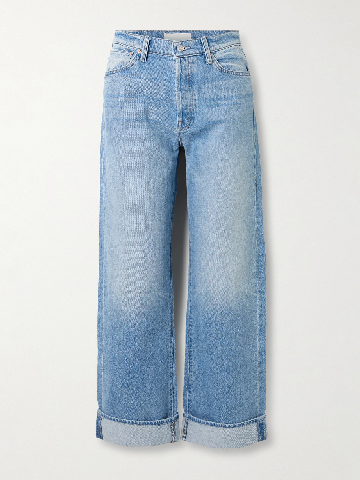 Mother Womens The Bookie Flood Straight-leg Flared Stretch-denim Blend Jeans Sow Surreal In Blue