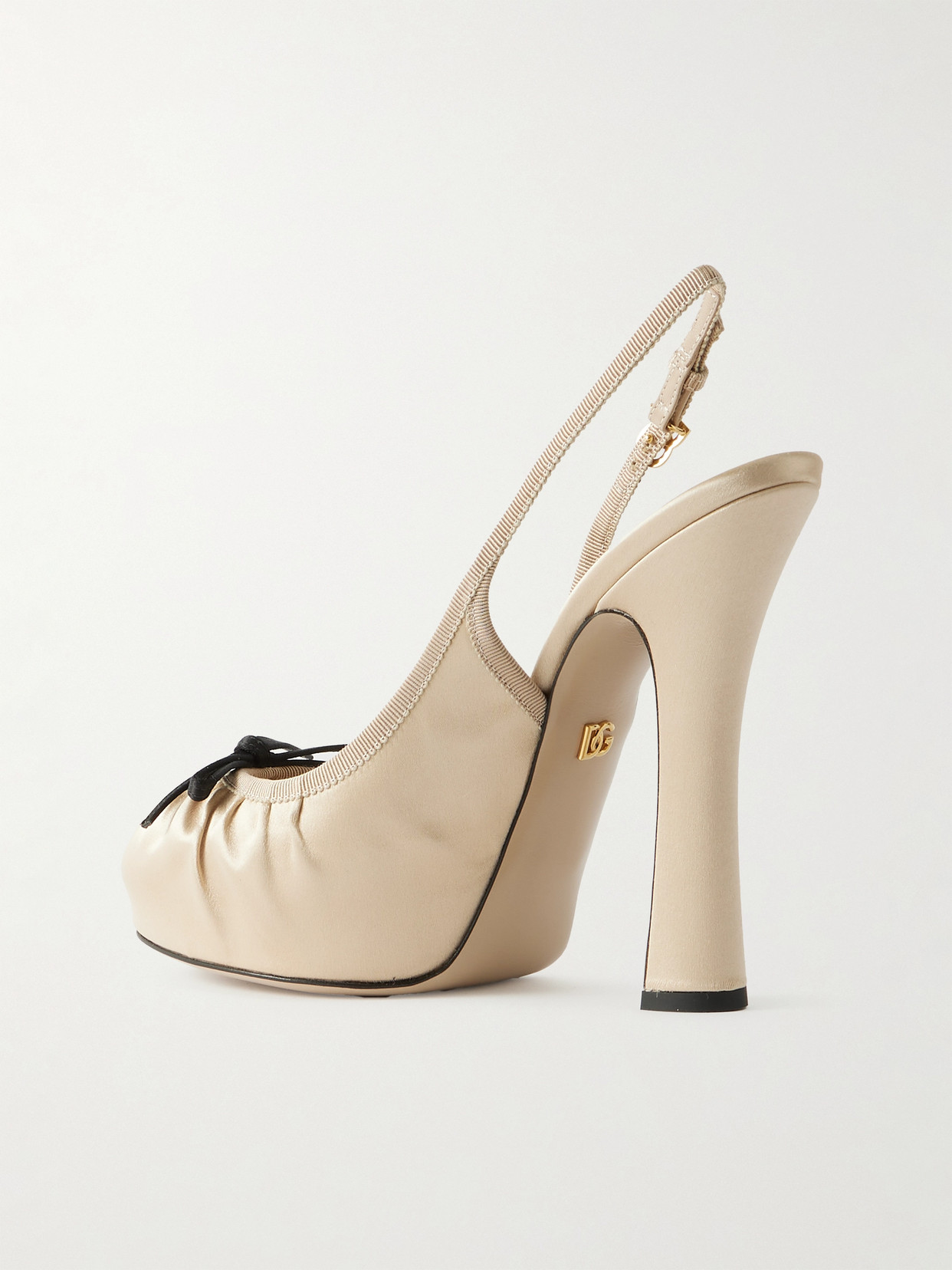Dolce & Gabbana Bow-embellished Grosgrain-trimmed Satin Slingback Pumps In Cream