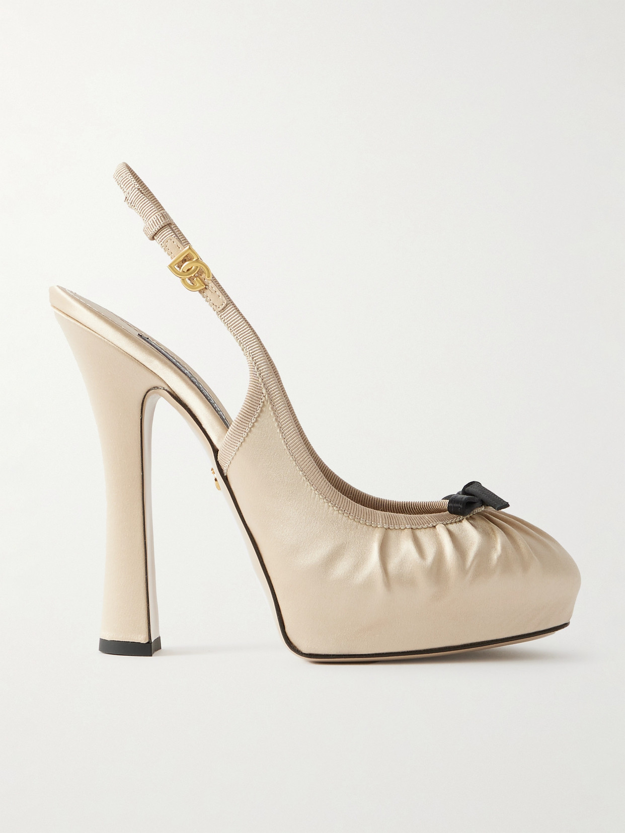 Dolce & Gabbana Bow-embellished Grosgrain-trimmed Satin Slingback Pumps In Cream