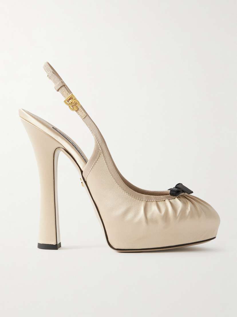 Dolce & Gabbana Bow-embellished Grosgrain-trimmed Satin Slingback Pumps