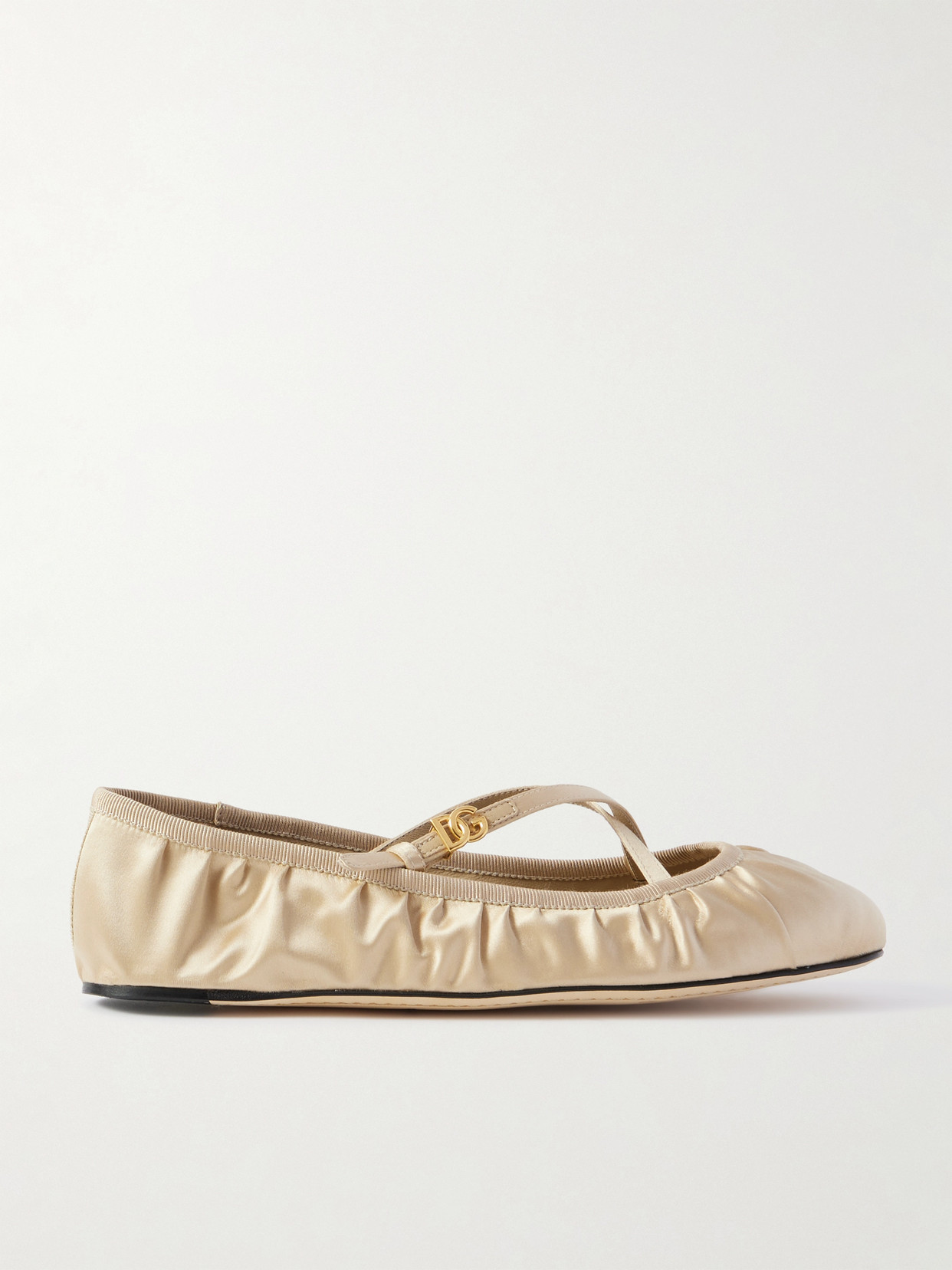 Dolce & Gabbana Elastic Trim Ruched Design Ballerina Flats In Cream